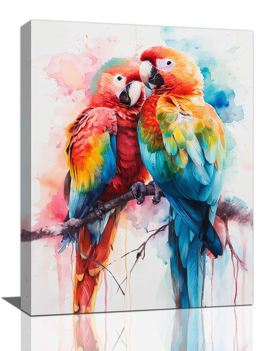 Parrot Decor Wall Art Watercolor Bird Pictures Wall Decor Canvas Prints Framed Artwork Paintings Poster Home Decorations for Kitchen Bedroom Living Room Bathroom Office 12"x16"