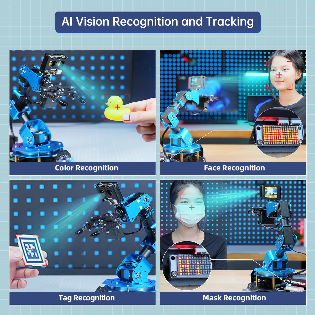 LewanSoul Robotic Arm AI Vision Voice Control for Arduino Scratch Python 6DOF Smart Robot Arm STEM Project Educational Robot & Engineering Kits, Science/Coding/Programming Set, xArmAI Standard Kit