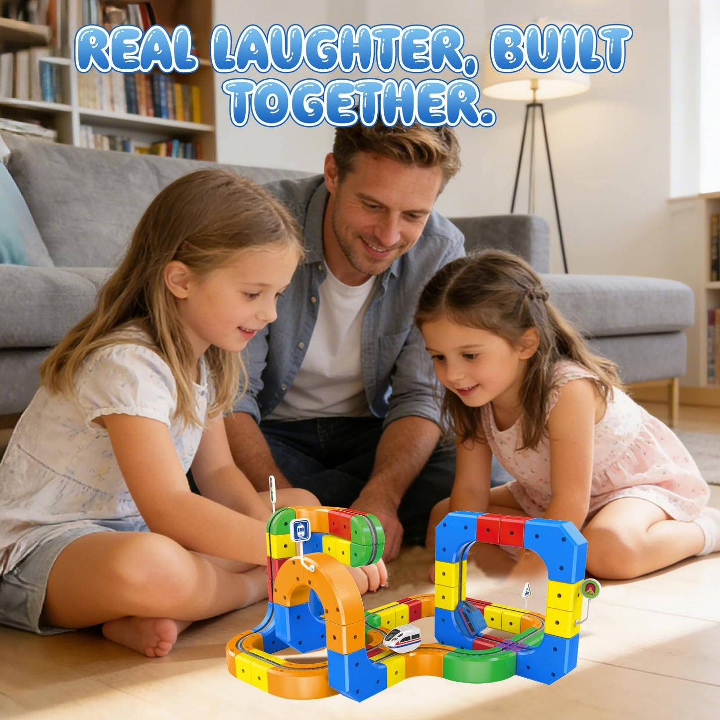 3D Anti-Gravity Electric Train Set for Kids Ages 4-8 - 92 PCS Flexible DIY Race Track Building Toy (60 Track Blocks, 2 Motorized Trains), STEM Educational Birthday Gift for Boys Girls
