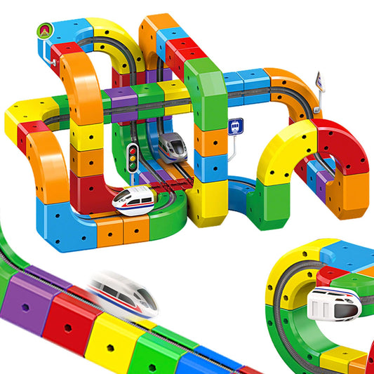 Electric Magnetic Train Track Sets,Building Toy Train Track，Magic Cars Sets,Gravity Defying 3D Embedded Layouts & Motorized Car,for 3-7 Years Old Toddler Boys and Girls Birthday (123PCS-Two Cars)