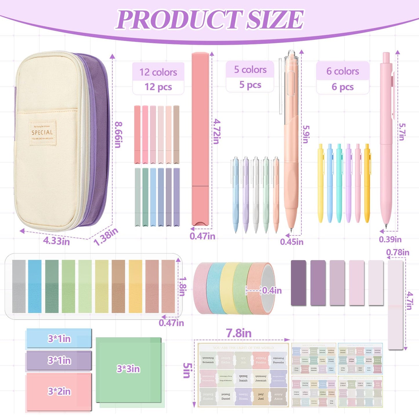 98 Pcs Bible Study Supplies, Bible Journaling Kit for Women, Aesthetic Study Kit with Pencil Case Book Annotation Aesthetic Highlighters Notes Gel Pens for Office Christian Gifts Christmas(Purple)