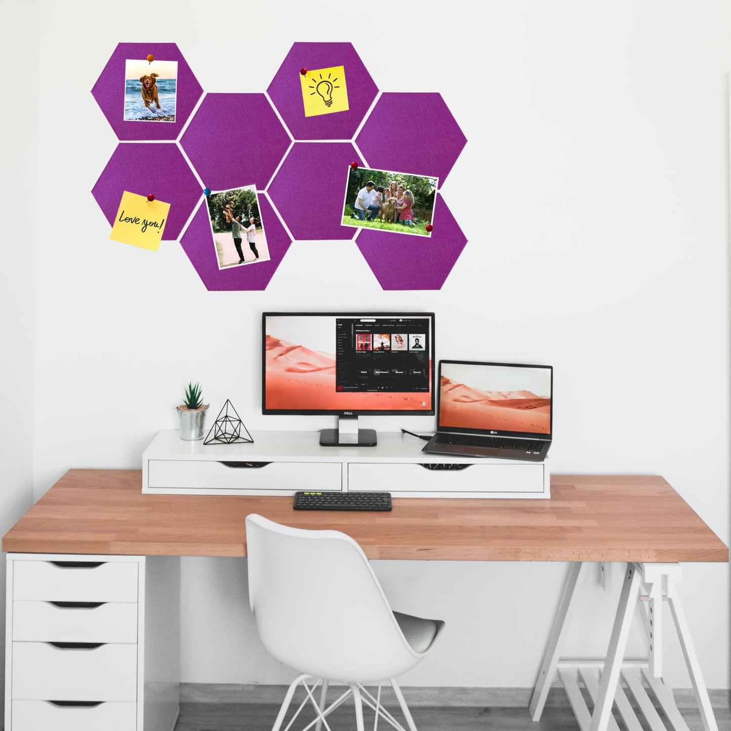 HULAVO 8 Pcs Hexagon Felt Cork Bulletin Board Tiles, Self Adhesive DIY Bulletin Board Pin Board for Office School Home Wall Decor Memos Photos Display(Light Purple)