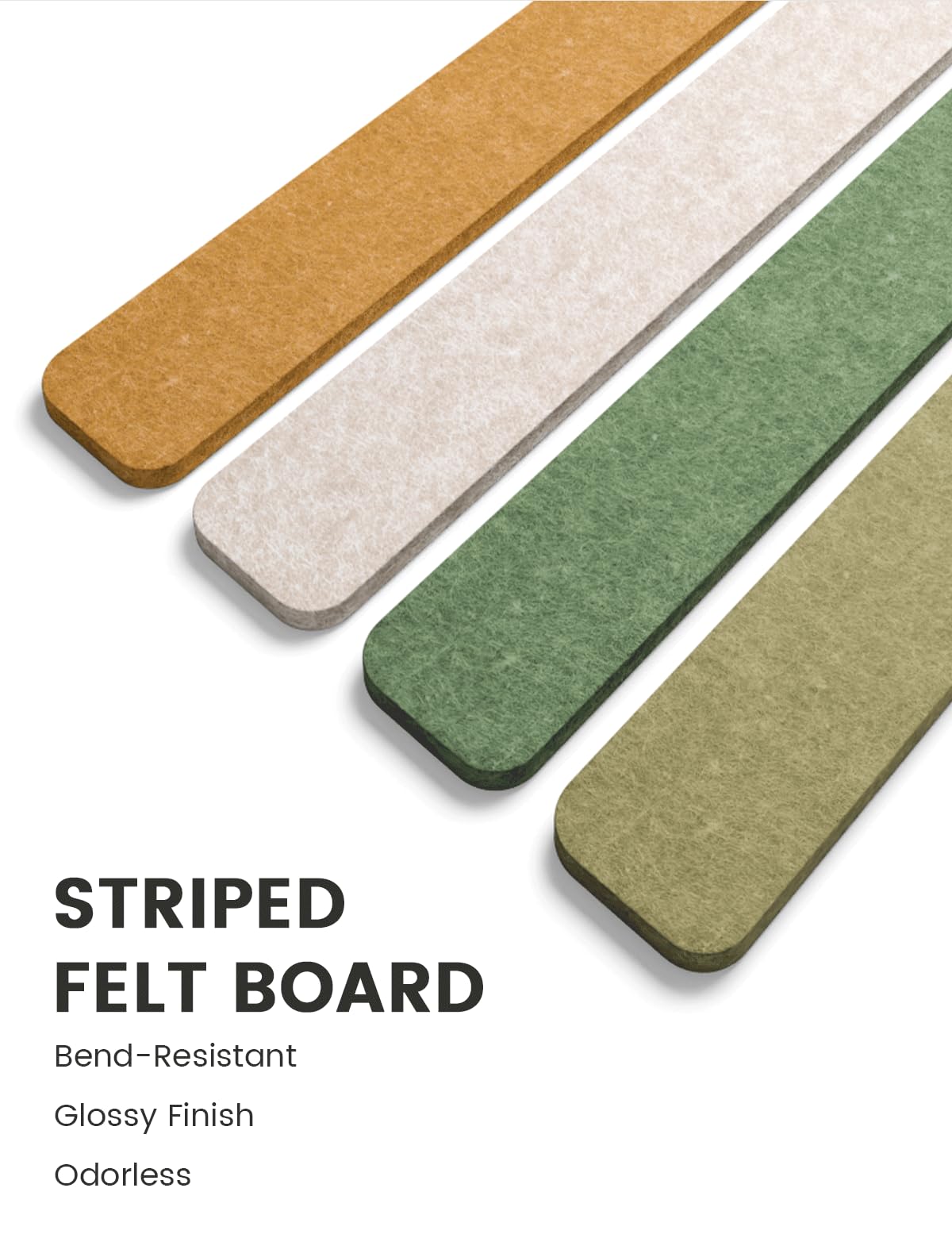 Fluxynara Cork Board Alternative Felt Strip Board 8-Pack 13"x2", Office Pin Board with 50 Push Pins, Adhesive Install for Bedroom Door & Home Office (Olive Grove)