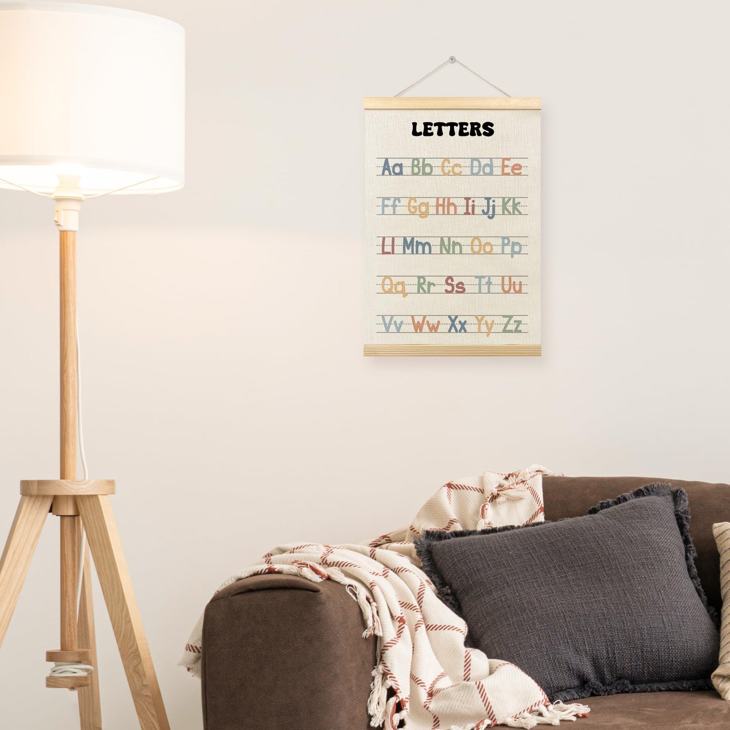TLESKE Boho Classroom Alphabet ABC Chart Poster Hanger Frame, Homeschool Hanging Wall Art Decor for Toddler Kids Room Nursery Playroom, Preschool Prek Learning Educational Poster Print Banner, 12x16