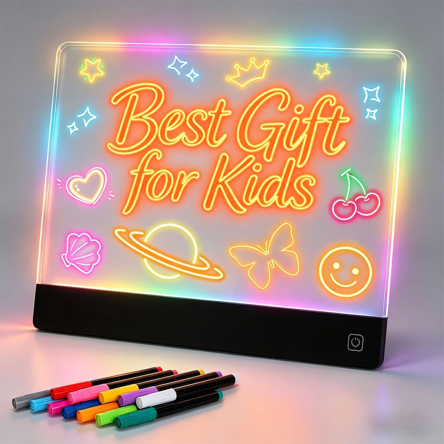 Rechargeable LED Drawing Board for Kids, 16" Light Up Acrylic Dry Erase Board, Lumi Board LED Note Board with Invisible Stand Glow Doodle Board Birthday Gifts for Kids Black