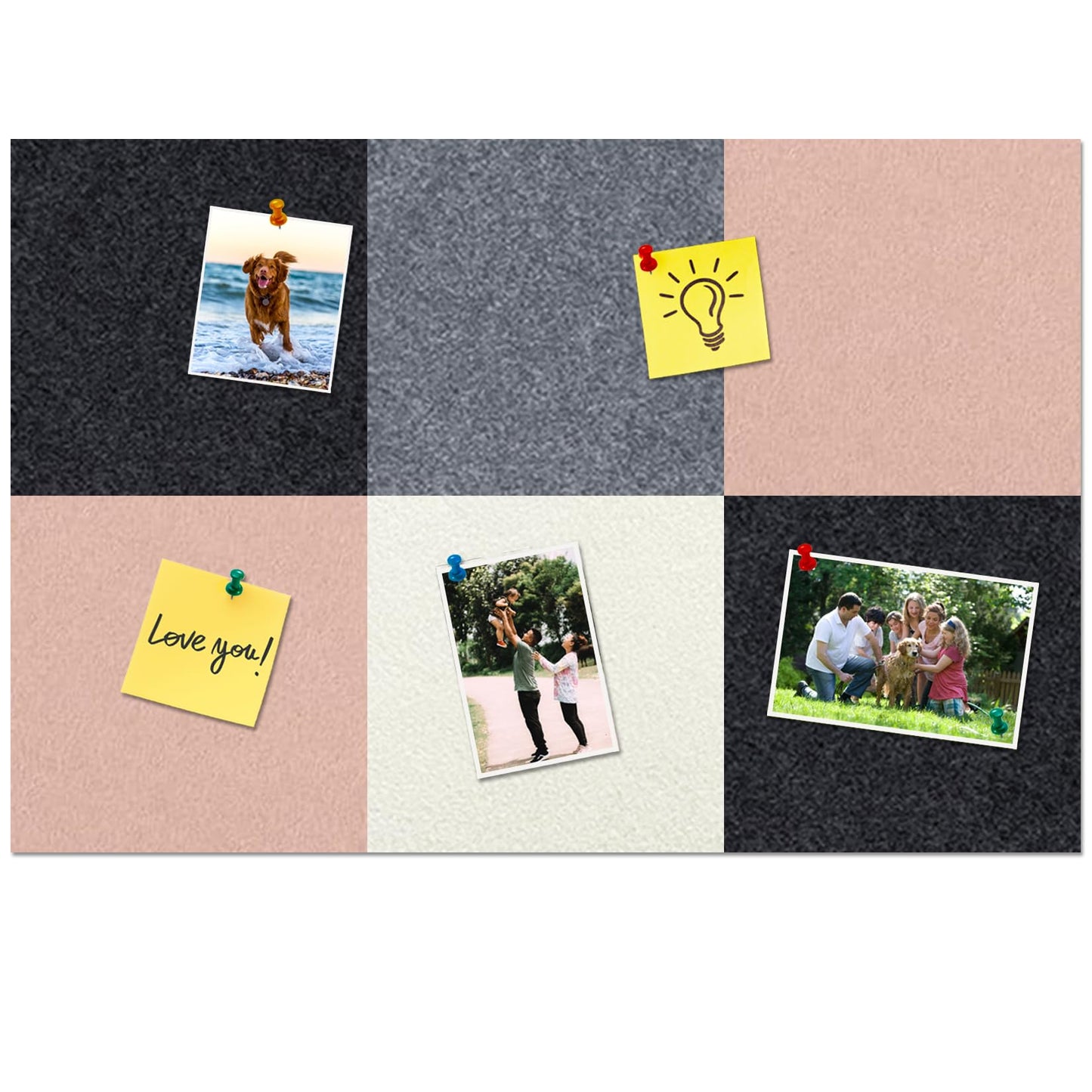 HULAVO Square Felt Cork Bulletin Board Tiles, Self Adhesive DIY Felt Pin Board for Wall 30" x 20" with 35 Pushpins for Office School Home Wall Decor Stickers Memos Photos Display (Camel & Grey)