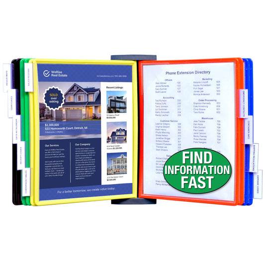 Ultimate Office AdjustaView FastFind 10-Pocket Wall Mounted Reference Display Organizer with Assorted Colored EZ Load Pockets to Display 20 Sheets of Your Most Important Letter Sized Documents