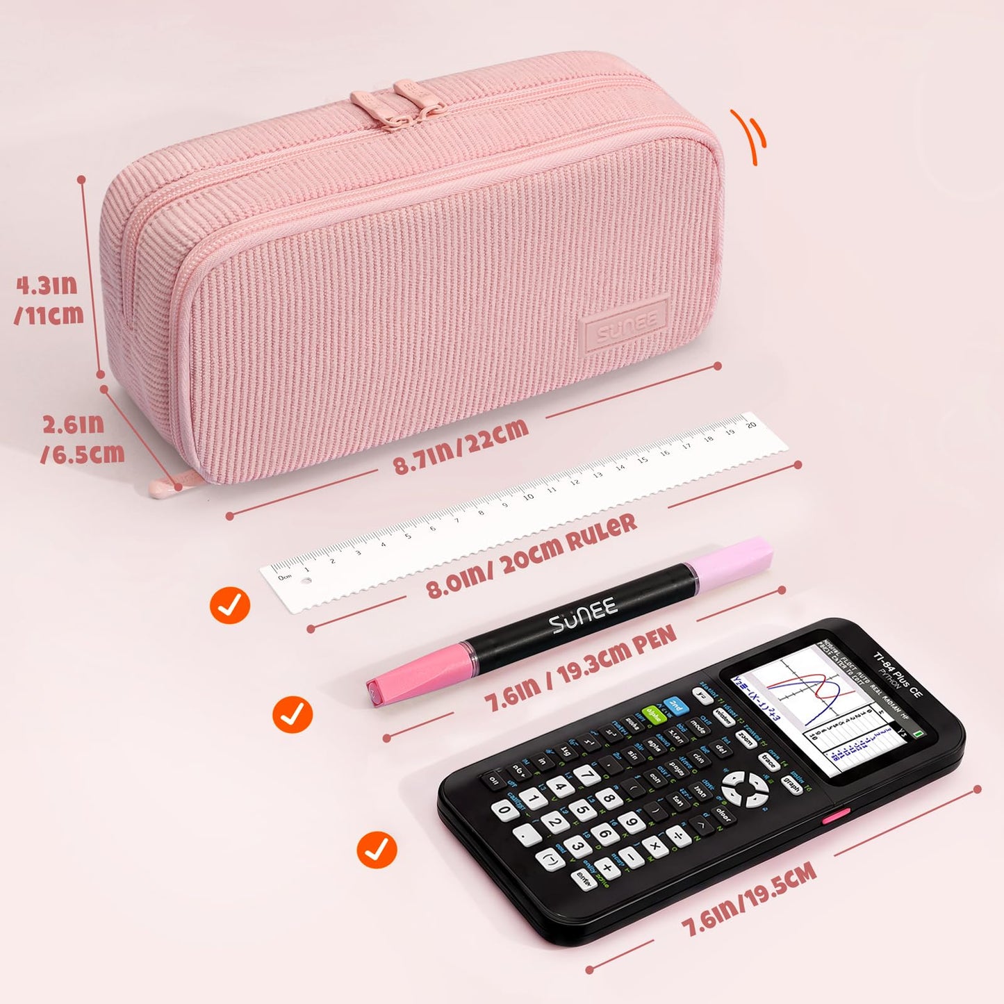 SUNEE Pencil Case, Large Capacity Pencil Pouch, Aesthetic Big Pen Bag, Soft Corduroy Pen Box for Office Stationery Organizer School Supplies Multifunctional for Teen Boys Girls Women Men, Soft Pink