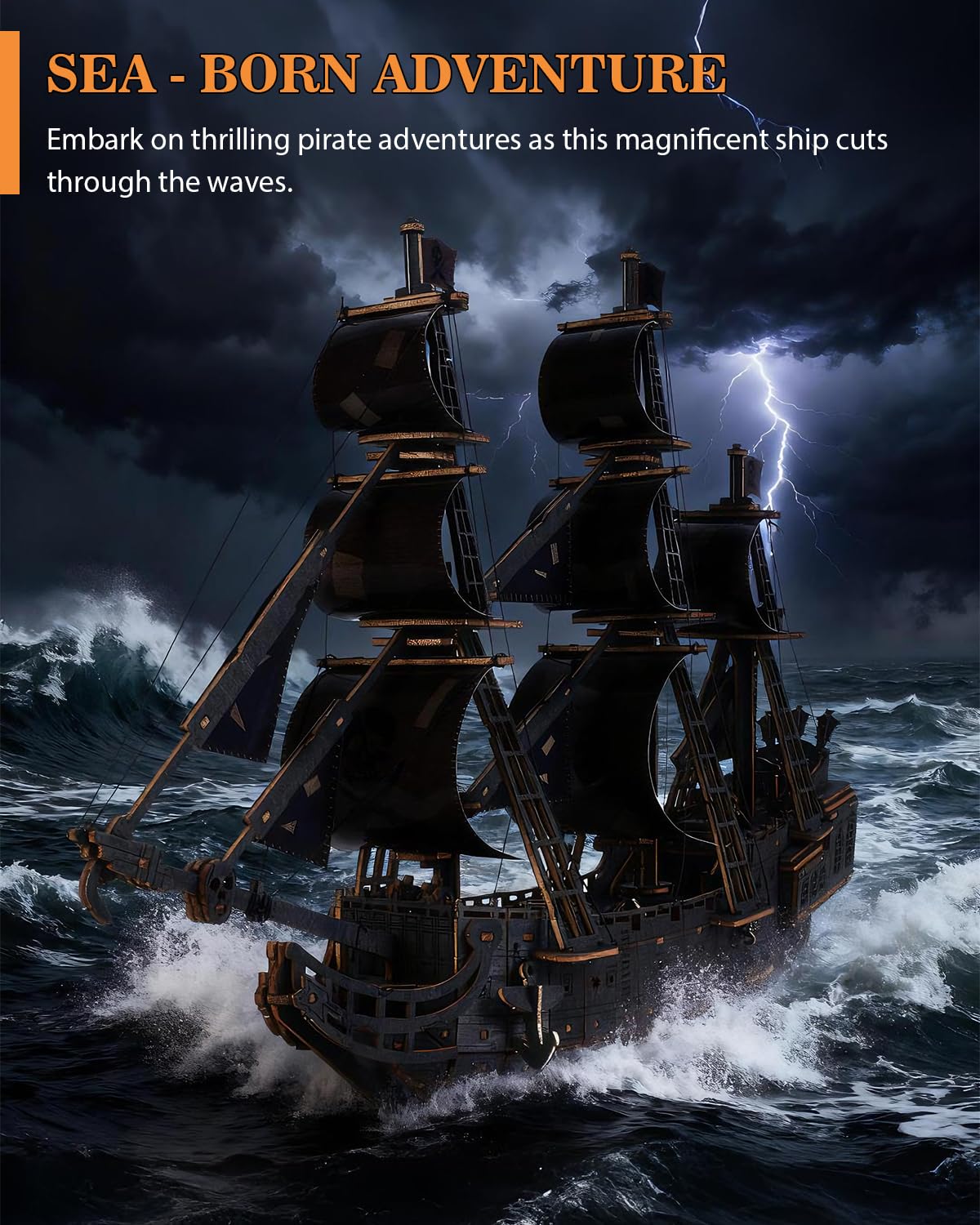 Black Pirate Ship 3D Wooden Puzzle for Adults - Ideal Christmas or Thanksgiving Gift for Model Enthusiasts 3D Puzzles for Adults