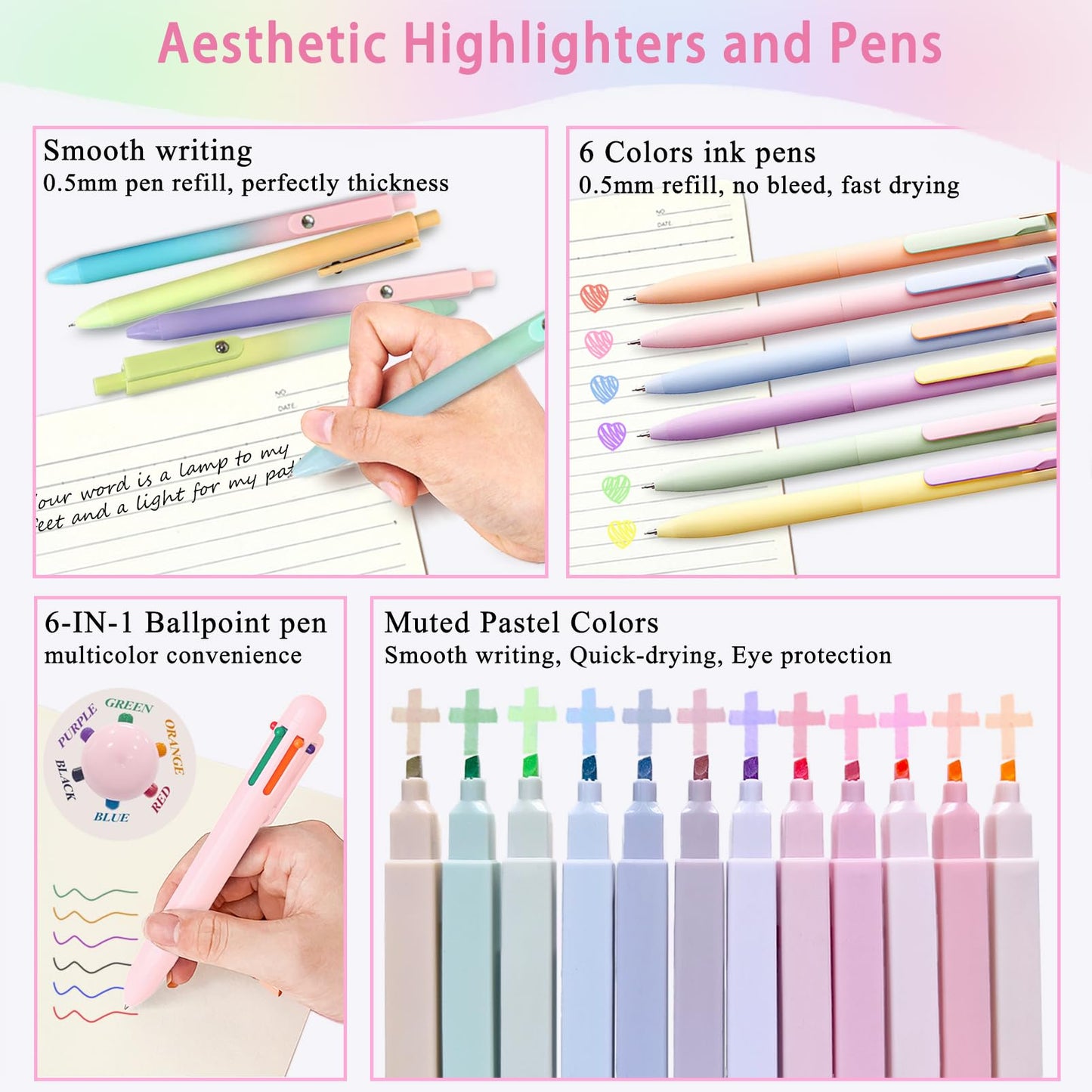 52Pcs Aesthetic Bible Study Supplies,Bible Journaling Kit Note Taking Sets for Women, with Large Rainbow Pencil Pouch, Journal Notebook,No Bleed Highlighters and Pens,Sticky Notes, (Multicolor)
