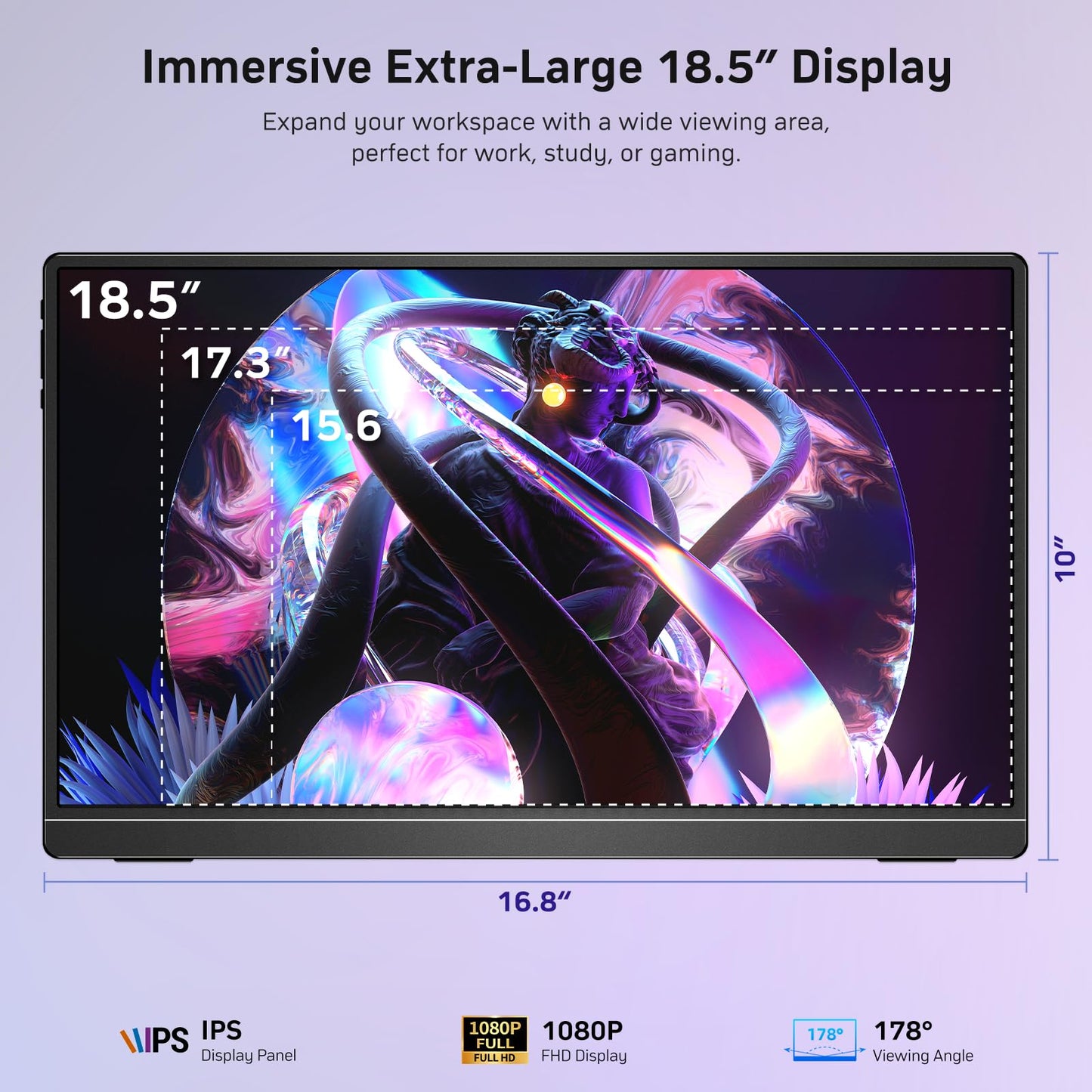 MNN Portable Monitor 18.5'' 100Hz, FHD 1080P IPS Laptop Screen with Built-in Stand & Dual Speakers, USB-C HDMI External Display for Laptop PC Phone PS5 Xbox Switch, Travel Gaming Monitor