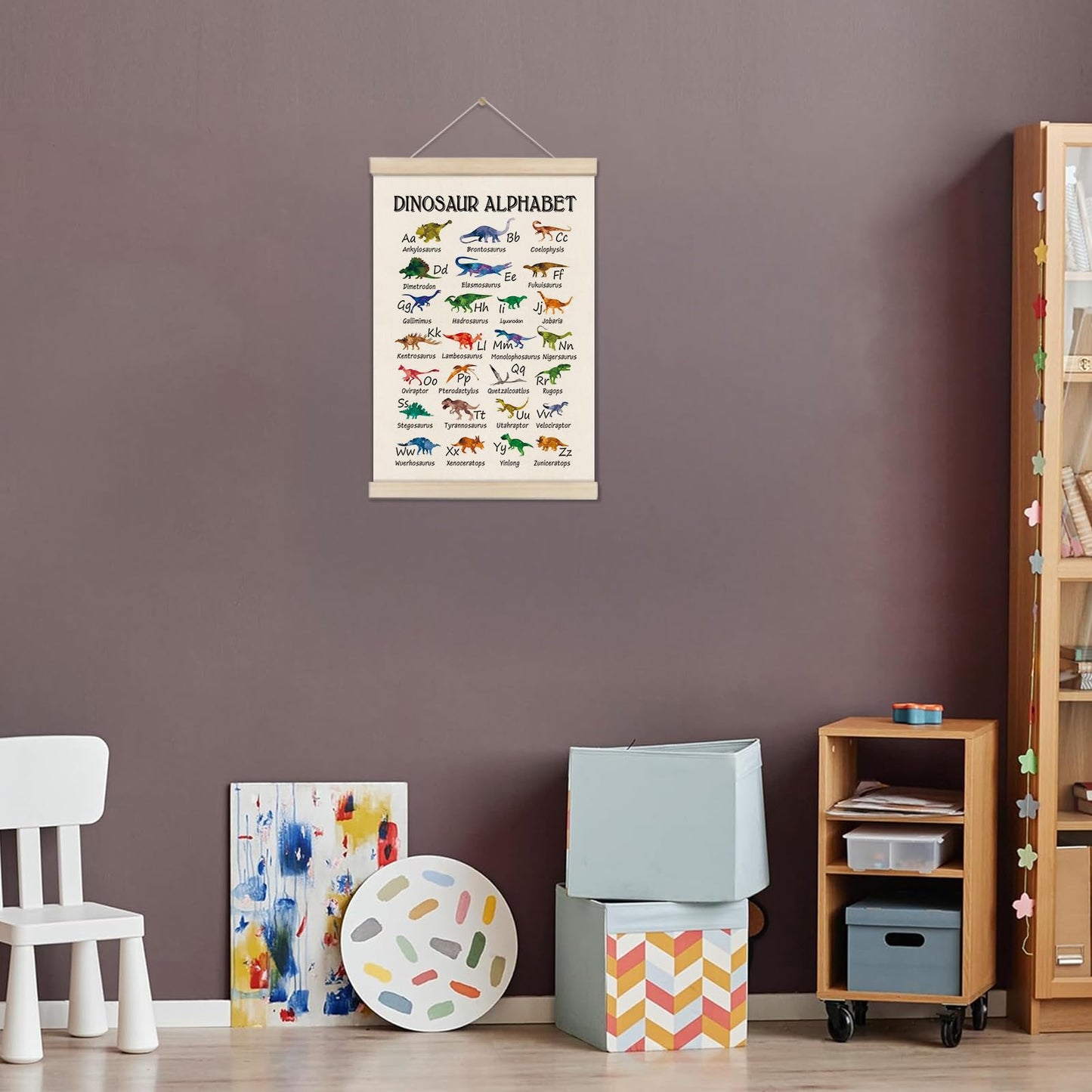 DOI-LANEE Alphabet Dinosaur Poster Hanger Frame 16x12 Inch, Educational Montessori Posters Toddler, ABC Alphabet Nursery Chart for Preschool Classroom Kids Room, Dinosaur Decor