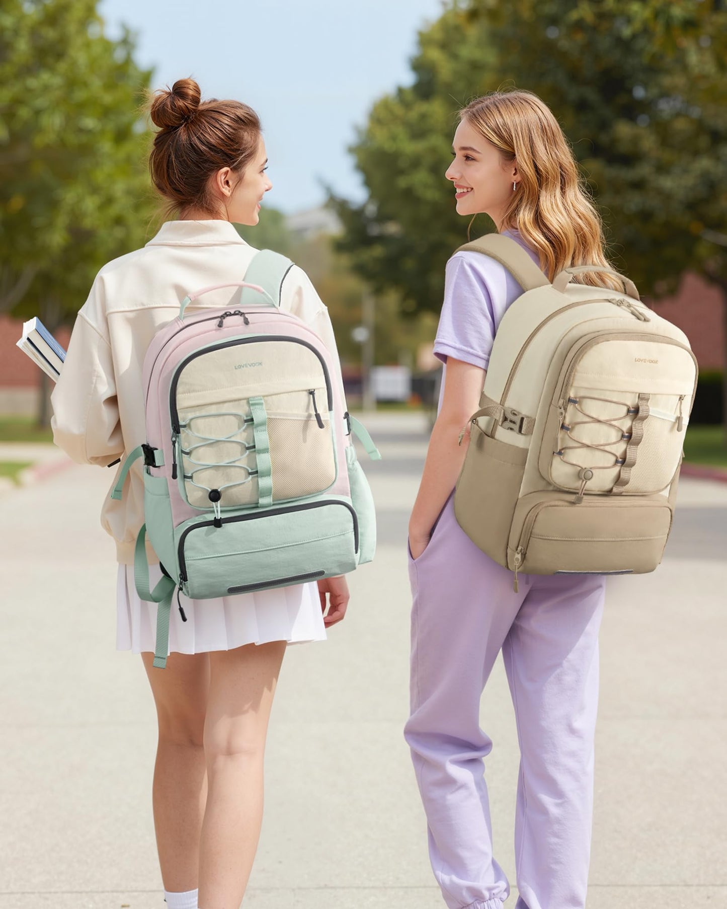 LOVEVOOK School Backpack for Teen Girls, Unique Style College Student Backpacks with Large Cup Holder, Cute Kid Bookbag with Pens Compartment, Large Capacity Back to School Backpack Fit 15.6'' Laptop