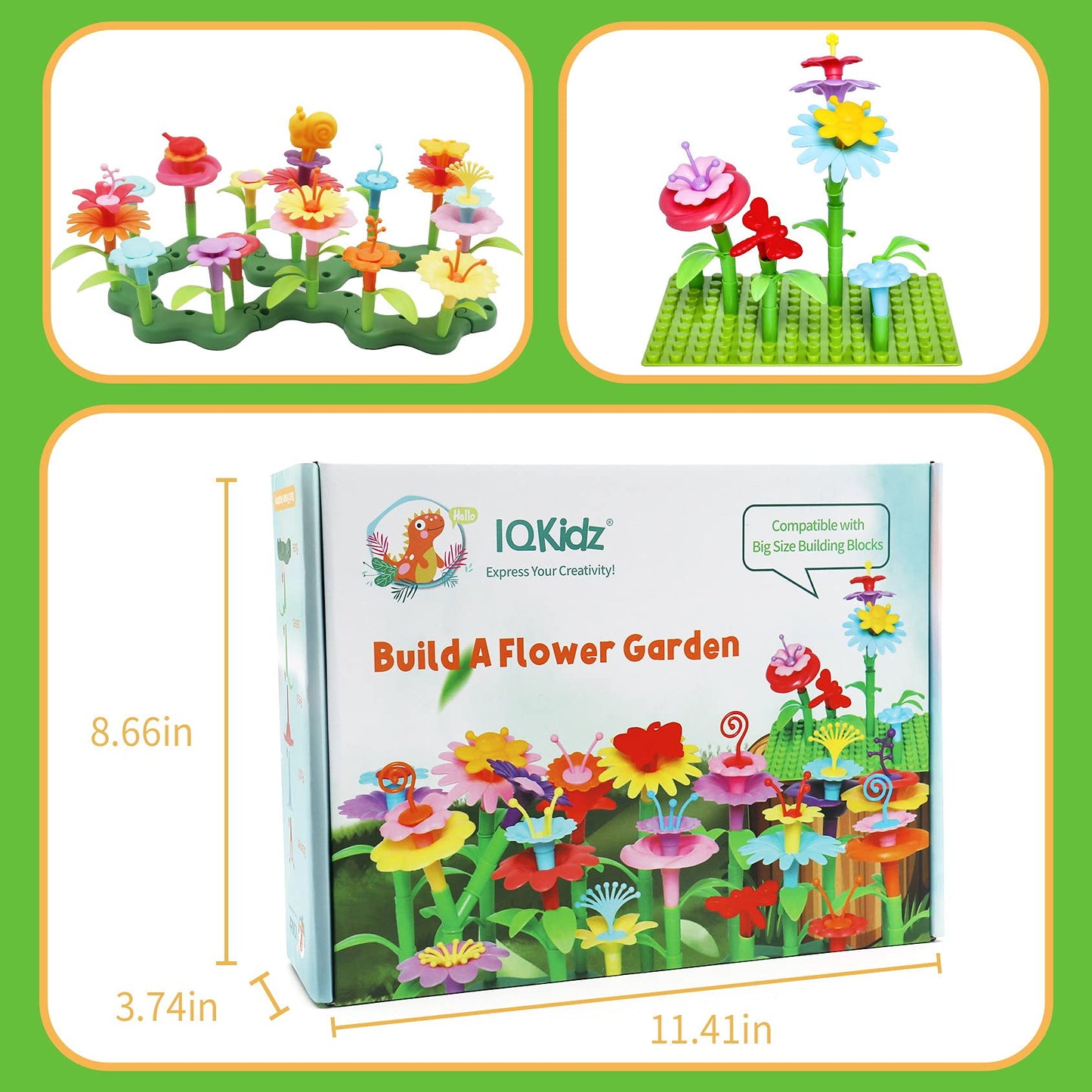 IQKidz 3-6 Years Old Toddler Toys - Flower Garden Building Toy with Insect Pegs, Educational Activity Gifts for Girls Preschool-Kindergarten, 153Pcs STEM Stacking Pretend Play Set