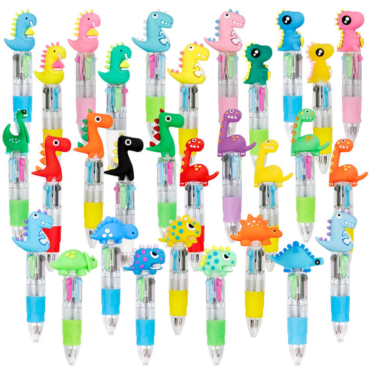CZWZ 30Pcs Mini Multicolor Pens in One 4-in-1 Cute Pens Bulk for Kids, Ballpoint Pen for Birthdays and Children's Parties, Fun Gifts Assorted Ink Kawaii Pen(Dinosaur)