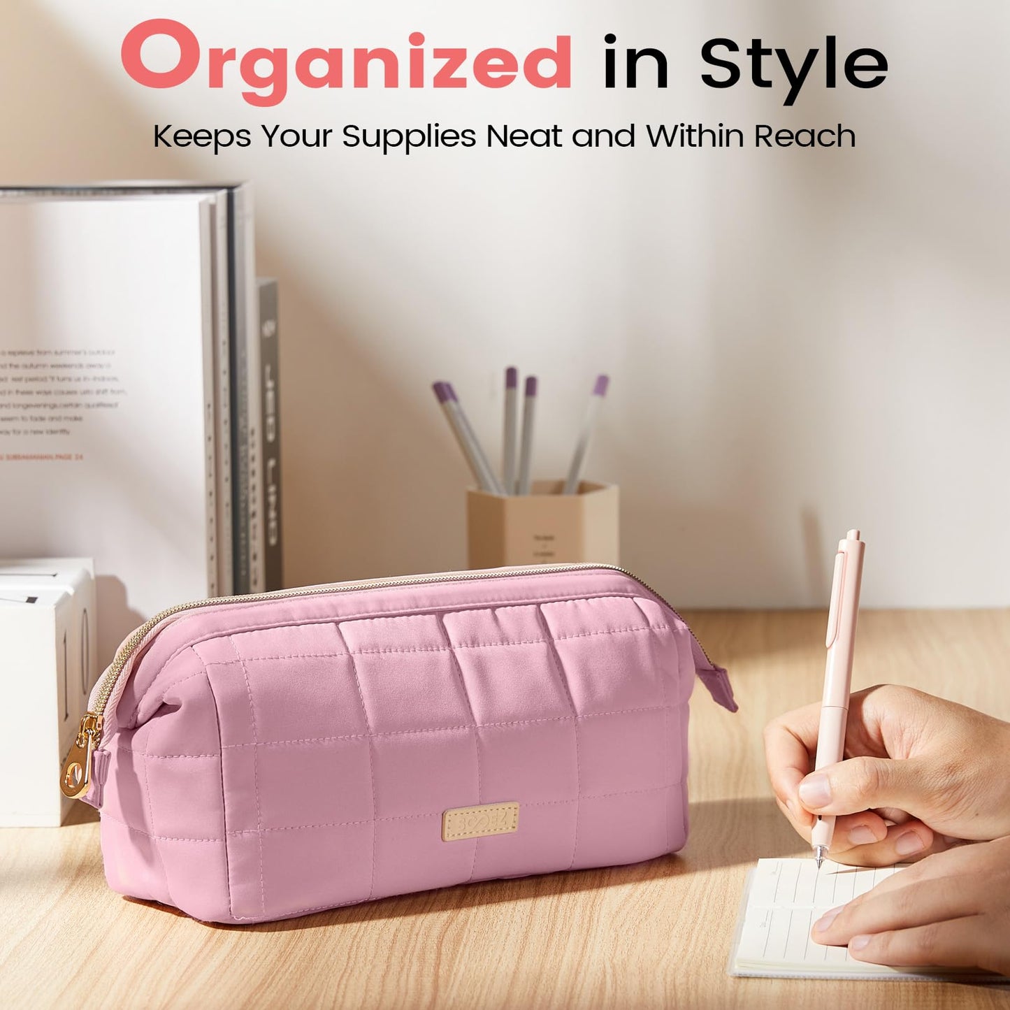 Sooez Large Pencil Case Pouch, Soft Pencil Bag with Zipper, Pen Bag Wide Opening, School Supplies Cute Pencil Case for Girls Boy Men Women, Purple