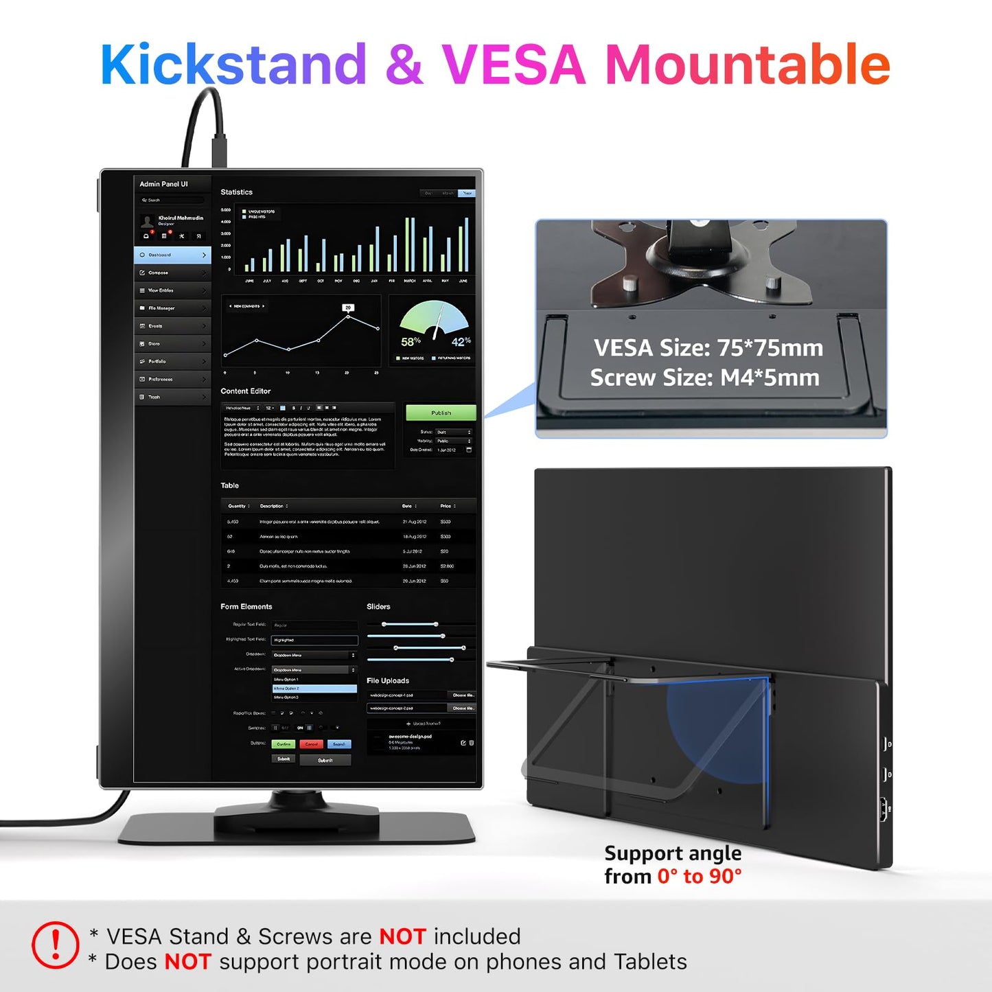 kksmart Portable Monitor for Laptop MacBook Surface PC Xbox PS5, Travel Monitor Second Screen for Laptop, HDMI USB-C VESA Compatible Built-in Speaker, 17.3