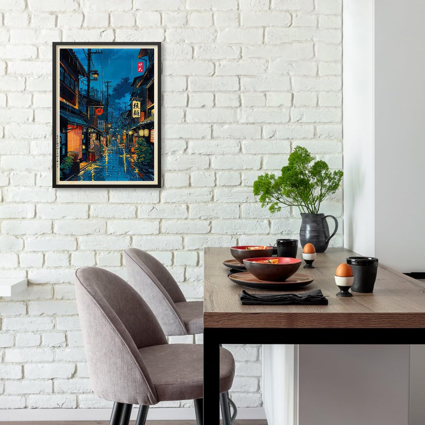 Japanese Tokyo Tea House Canvas Wall Art Japanese City Street Cafe Scene Picture Print Modern Ukiyo-e Decor Poster for Japanese Home Bedroom Decorations Artwork12x16in Black Framed