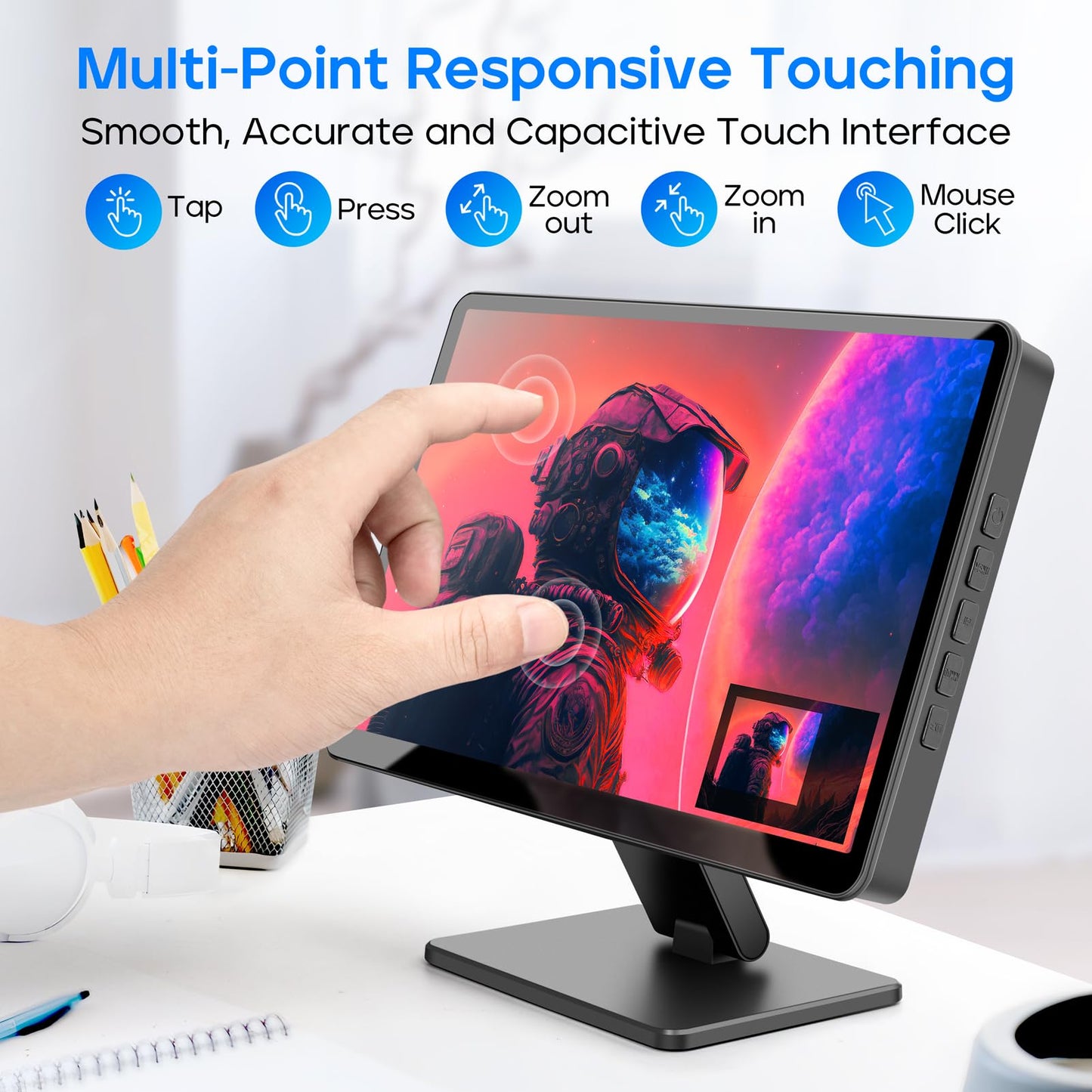 ROADOM Touch Screen Monitor with Case, 7’’ Raspberry Pi Screen, IPS FHD 1024×600,Responsive and Smooth Touch,Dual Built-in Speakers,HDMI Input,Compatible with Raspberry Pi/PC/Camera/Gaming/TV