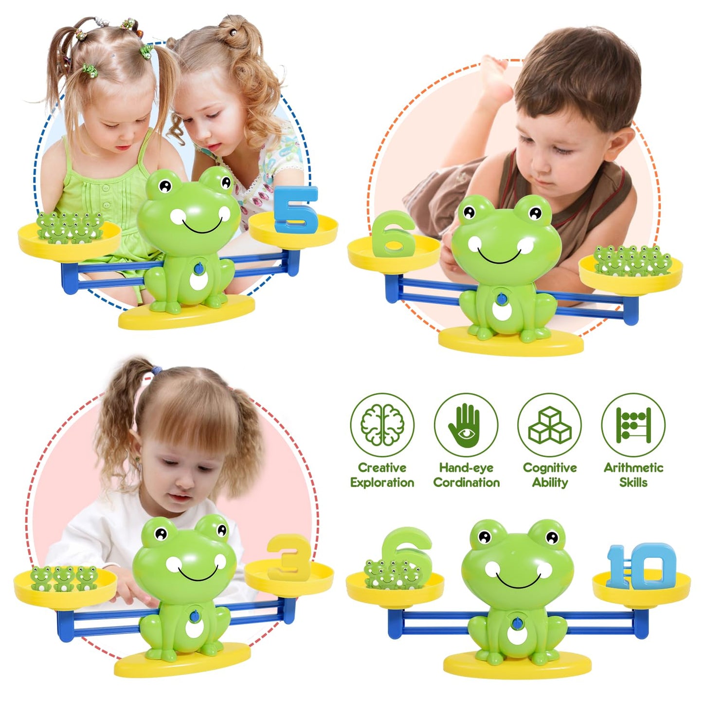 BAKAM Frog Balance Scale Toy, Number Counting Blocks Games, Montessori Math Games for Kids 5-7, Preschool Kindergarten Learning Activities, STEM Educational Toys for 3+ Year Old