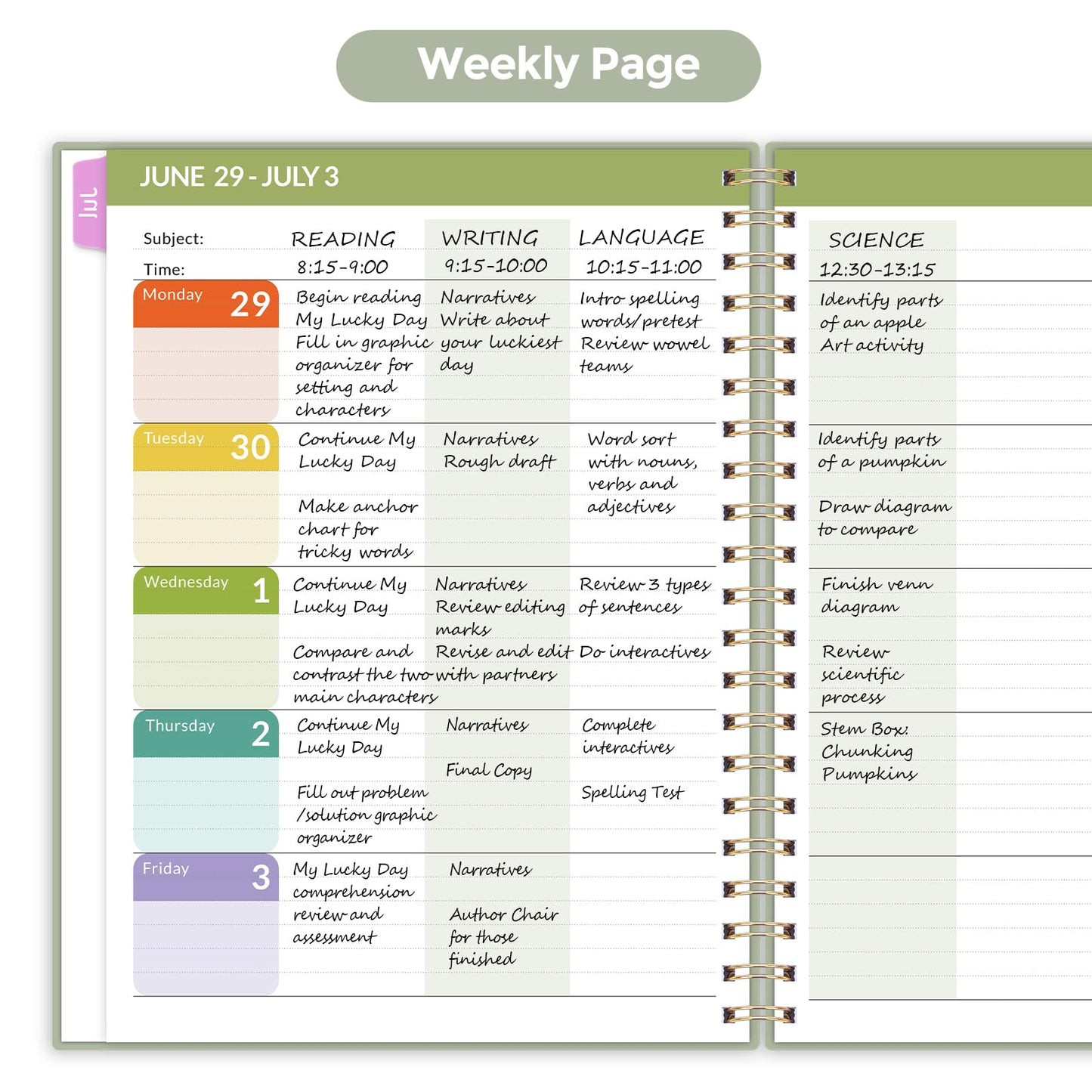 SKYDUE Teacher Planner 2026-2027 Academic Year, 8.5" x 11" Lesson Plan Book, July 2026-June 2027, 162 Pages, Monthly Tabs, Stickers, Weekly Lesson Planning, Student Tracking & Classroom Organization, Green