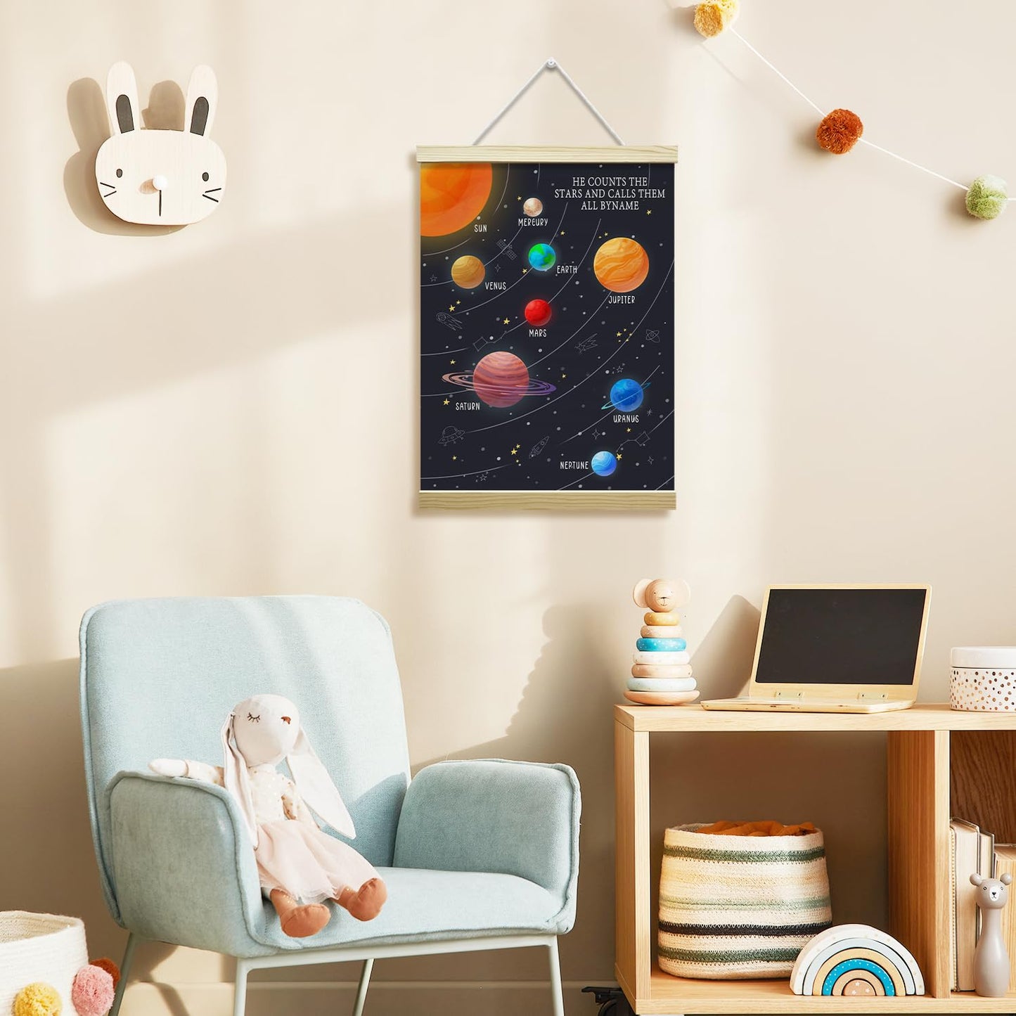 Nopoben Solar System Poster Hanger Frame, Outer Space Canvas Wall Art, Educational Planets Wall Decoration for Kids, Classroom Nursery Kids Room Playroom Preschool Decor(12x16 Inches)-01