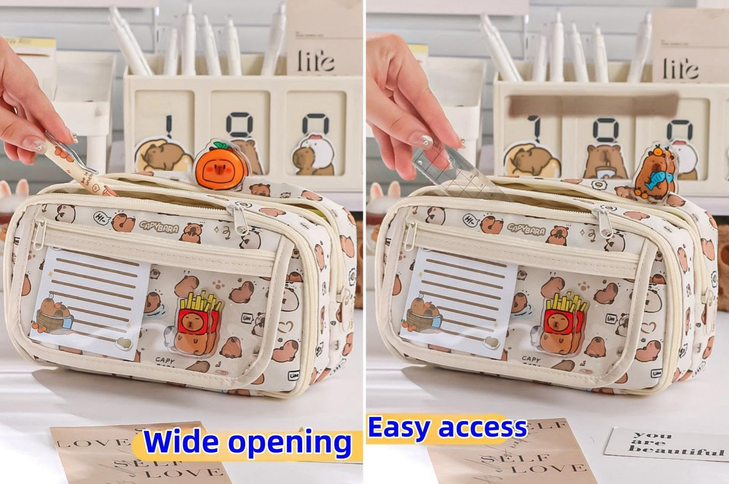 VTYFRY Cute Kawaii Pencil Case Pouch Cartoon Pen Box Holder Organizer for Office Workspace Supplies Desk Accessories Travel Essentials Aesthetic Trendy Cool Stuff Gift Large Capacity (Fox)