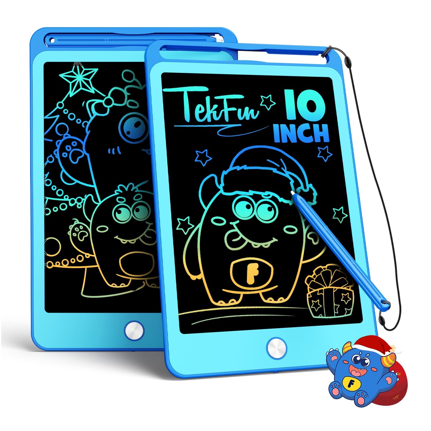 TEKFUN 2 Pack LCD Writing Tablet for Kids, 10 Inch Blue+Blue Doodle Board Drawing Board Reusable Drawing Tablet with Lanyard, Educational Kids Toys Birthday Gift for Boys Girls 3-12 Years Old