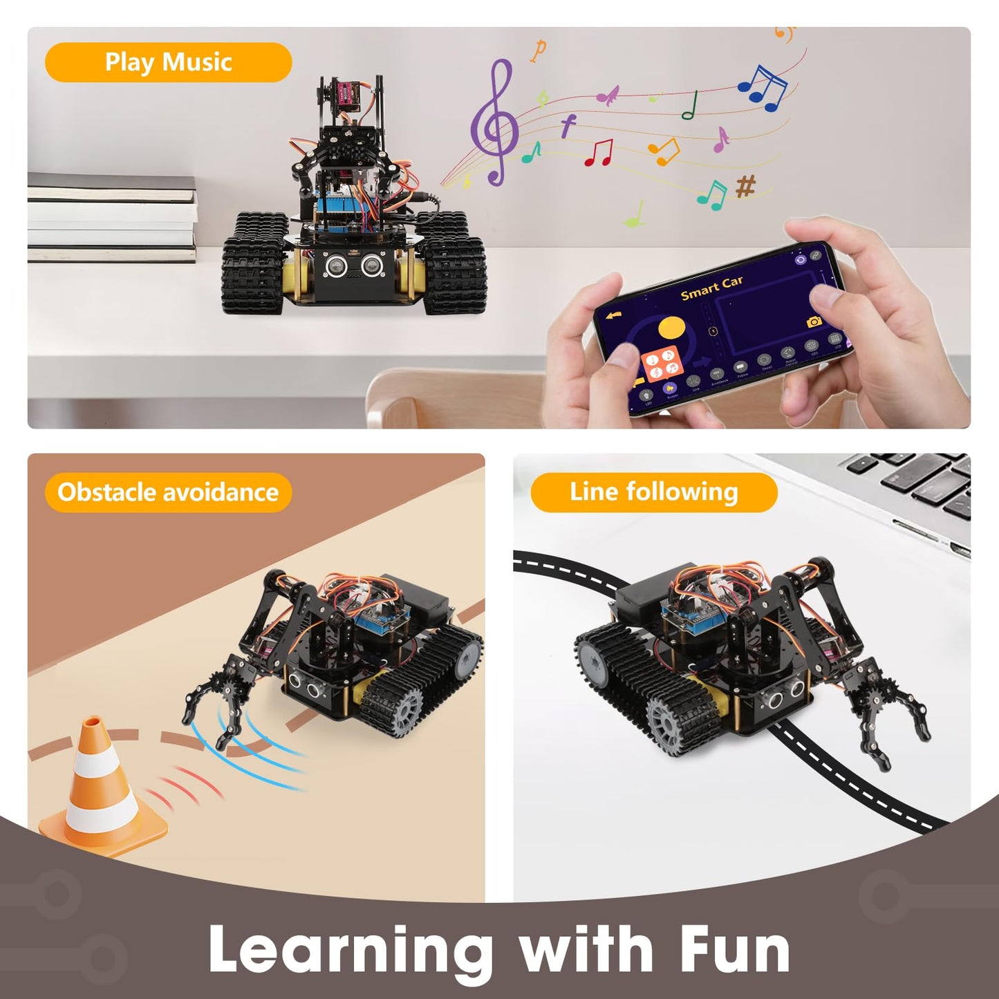 Robotics for Kids Ages 12-16, ACEBOTT 4 in 1 Smart Robot Arm with 5DOF + Tank Car, STEM Toys Coding Kit Compatible with Arduino & Scratch, App & Remote Control, for Kids & Teens