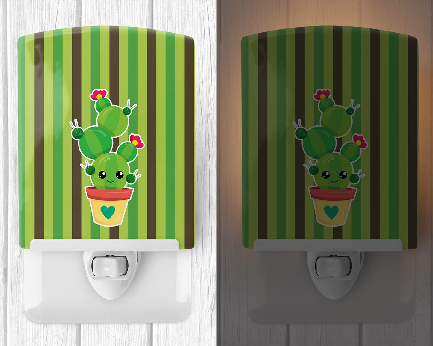 Carolines Treasures Ceramic Night Light, Cactus Stripe, 6in x 4in, Model BB6847CNL, UL-Certified for Bedroom, Bathroom, Nursery, Kitchen