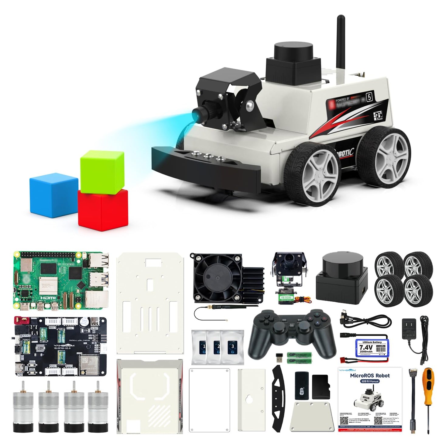 Yahboom Raspberry Pi 5 AI Visual ROS2 Smart Robot Car Kit 2DOF Carmer Autonomous Driving Lidar Stem Education Project for Teen Engineers Students (with Raspberry Pi5-16GB)
