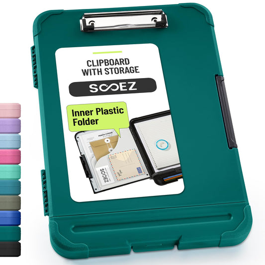 Sooez Reinforced Clipboard with Storage, Inner Plastic Folder Attached, Heavy Duty Plastic Clip Boards 8.5x11 with Pen Holder, High Capacity Nursing Clipboard for Teacher Office Home, Letter / A4 Size