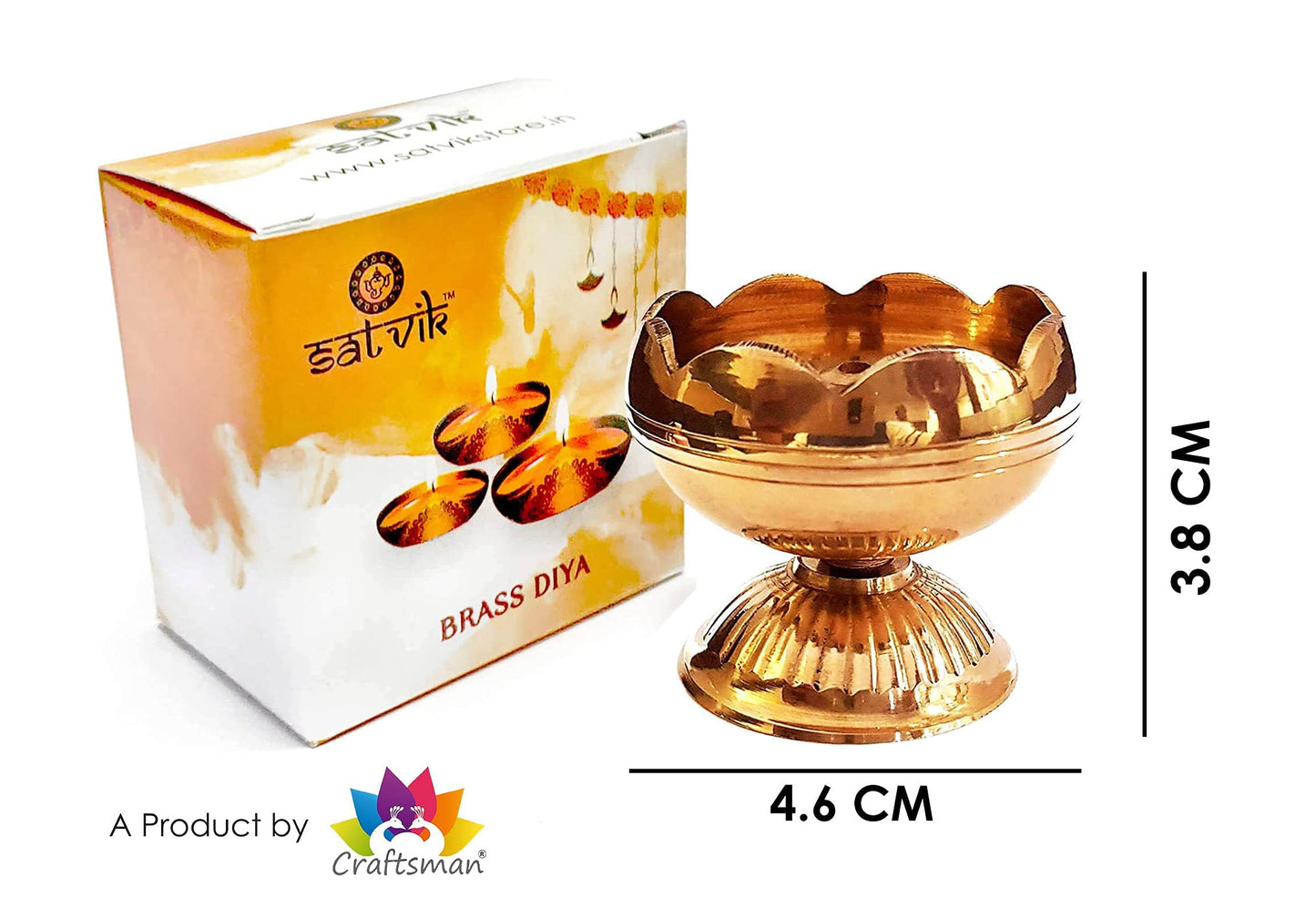 Craftsman Brass Diya Set - 6 Pc Handmade Oil Lamp for Diwali Decoration, Golden, Nanda Diya Model, Traditional Indian Home Gift