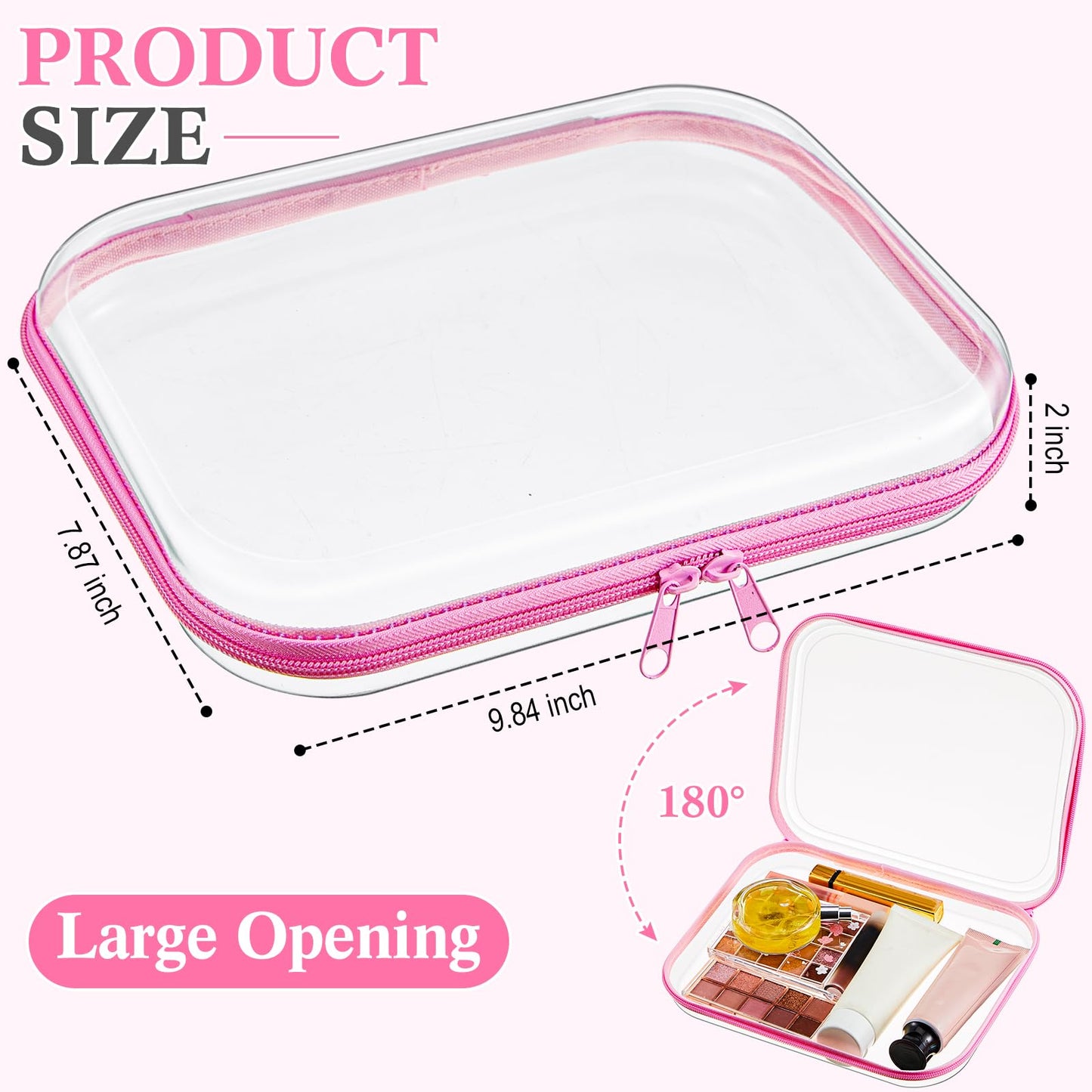 Hoolerry 3 Pcs Clear Hard Zipper Case Hard Plastic Zipper Pouch Makeup Bag Portable Travel Organizer for Cosmetics, Office Supplies, Documents & Toiletries(Pink,M)