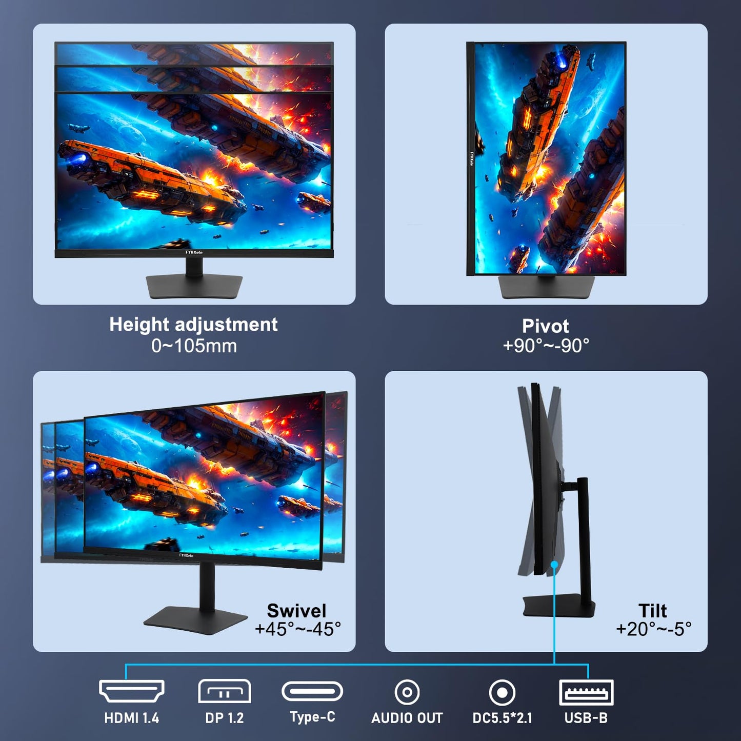 FYHXele 32 Inch Large Touchscreen Monitor QHD 1440P 100Hz,USB-C, HDMI, Displayport,Height/Swivel/Tilt/Rotating Adjustable Stand, IPS Multi-Touch PC Monitor for mall, Office, Gaming