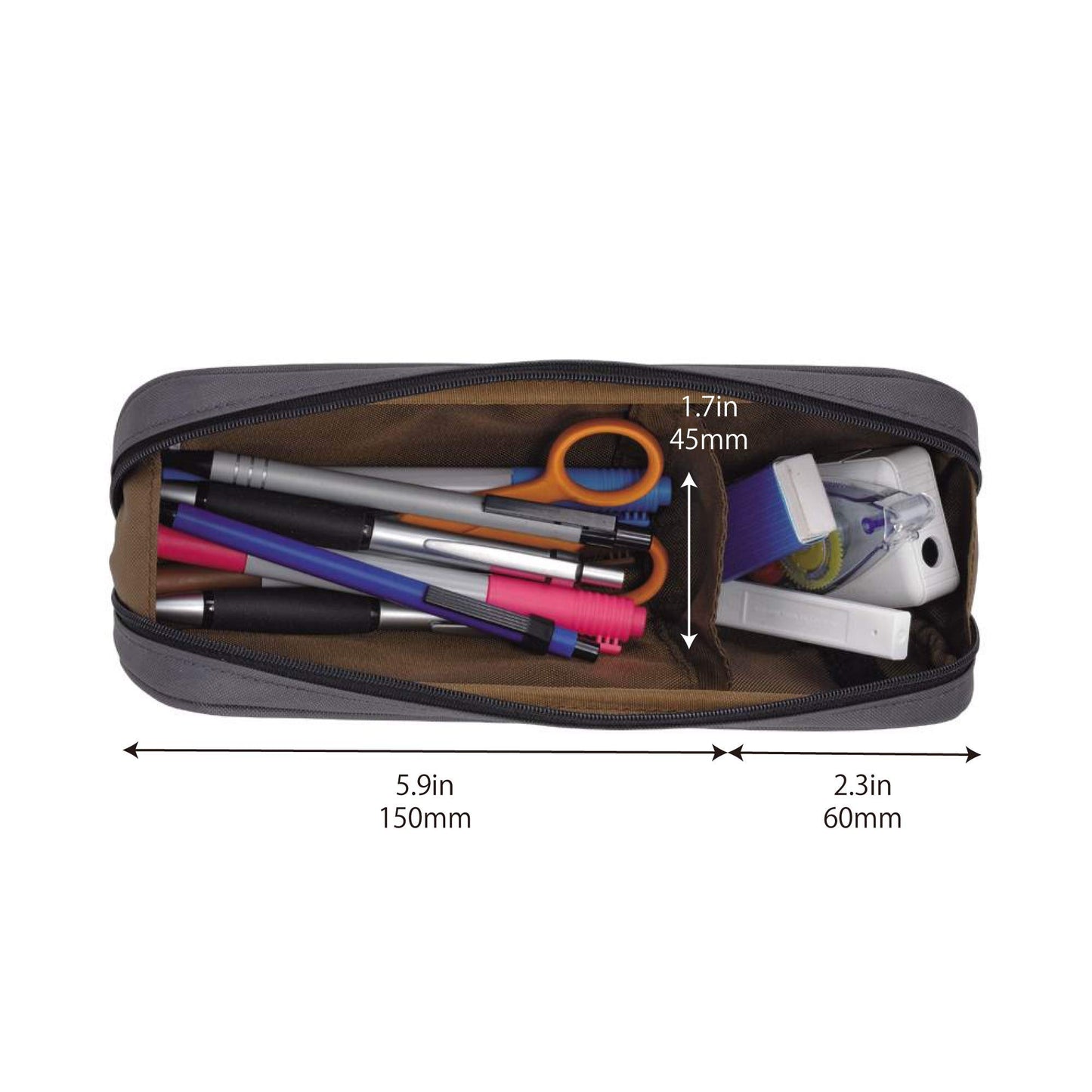 LIHIT LAB Large Capacity Zipper Long Pencil Case For School Office College, Big Capacity Pencil Bag Holder Adults Teen Boys Girls, Travel Cosmetics Storage, Jet Black (A7552-124)