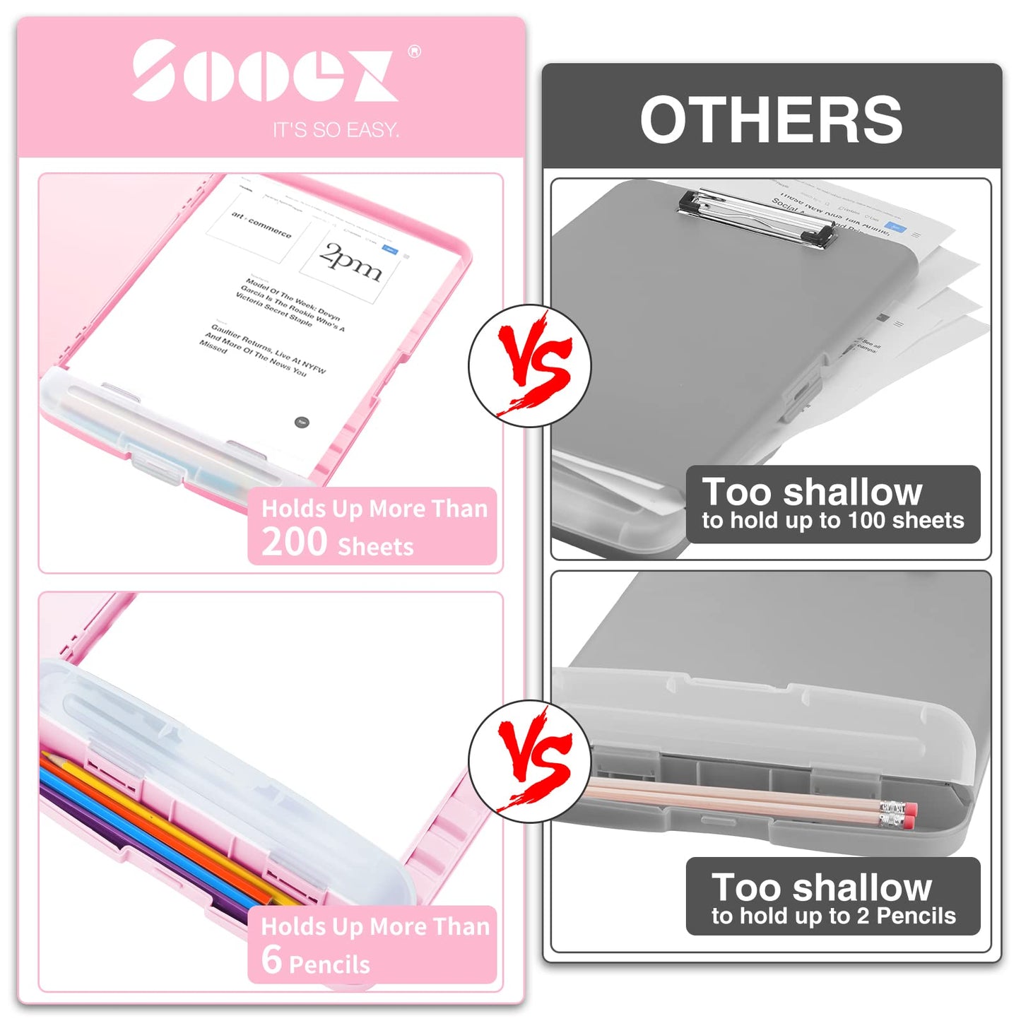 Sooez Clipboards with Storage, High Capacity Clip Boards 8.5x11 with Storage, Heavy Duty Nursing Clipboard Folder, Plastic Clipboard with Pen Holder for Women Teachers Work, School & Office Supplies