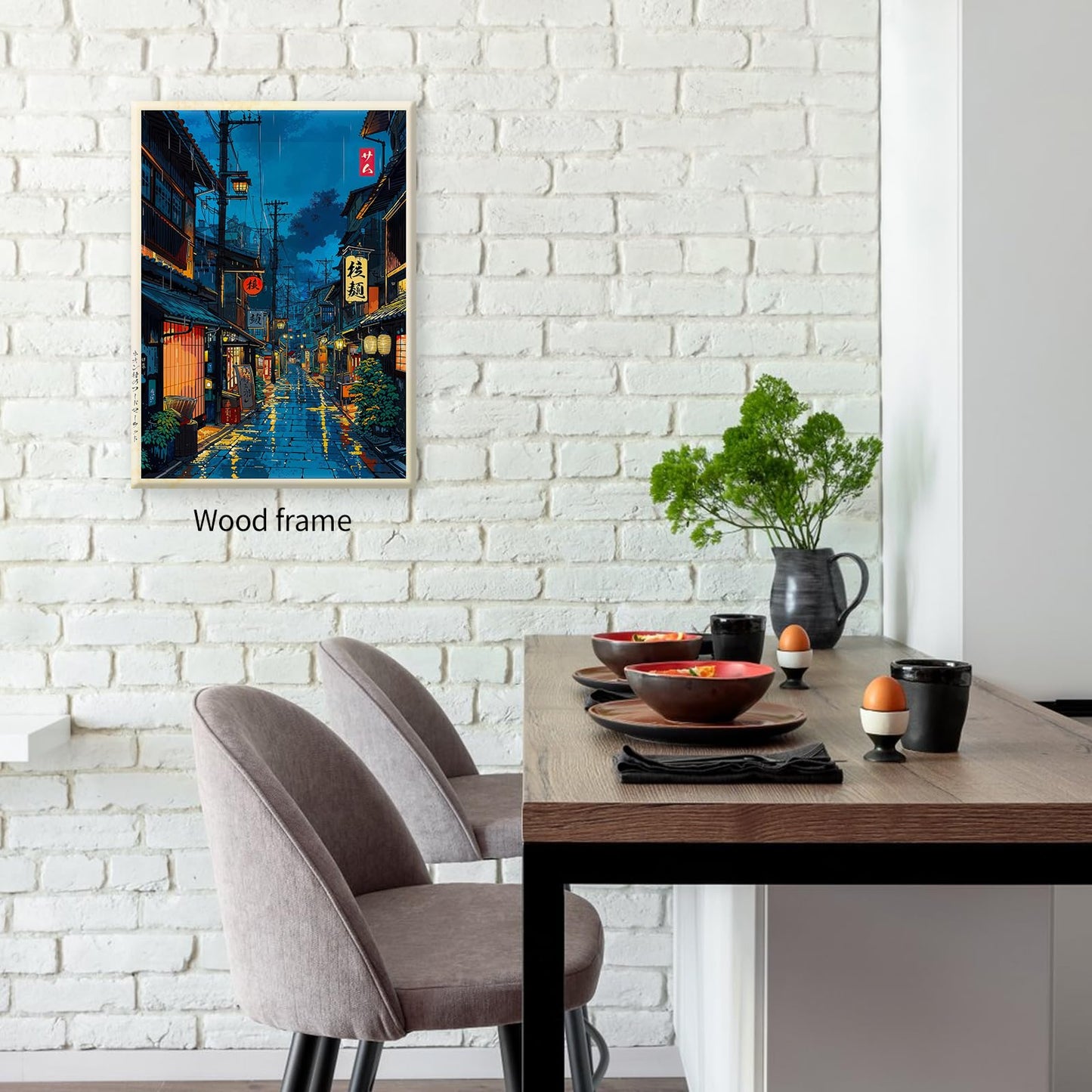 Japanese Tokyo Tea House Framed Canvas Wall Art Japanese City Street Cafe Scene Picture Print Modern Ukiyo-e Decor Poster for Japanese Home Bedroom Decorations Artwork12x16in