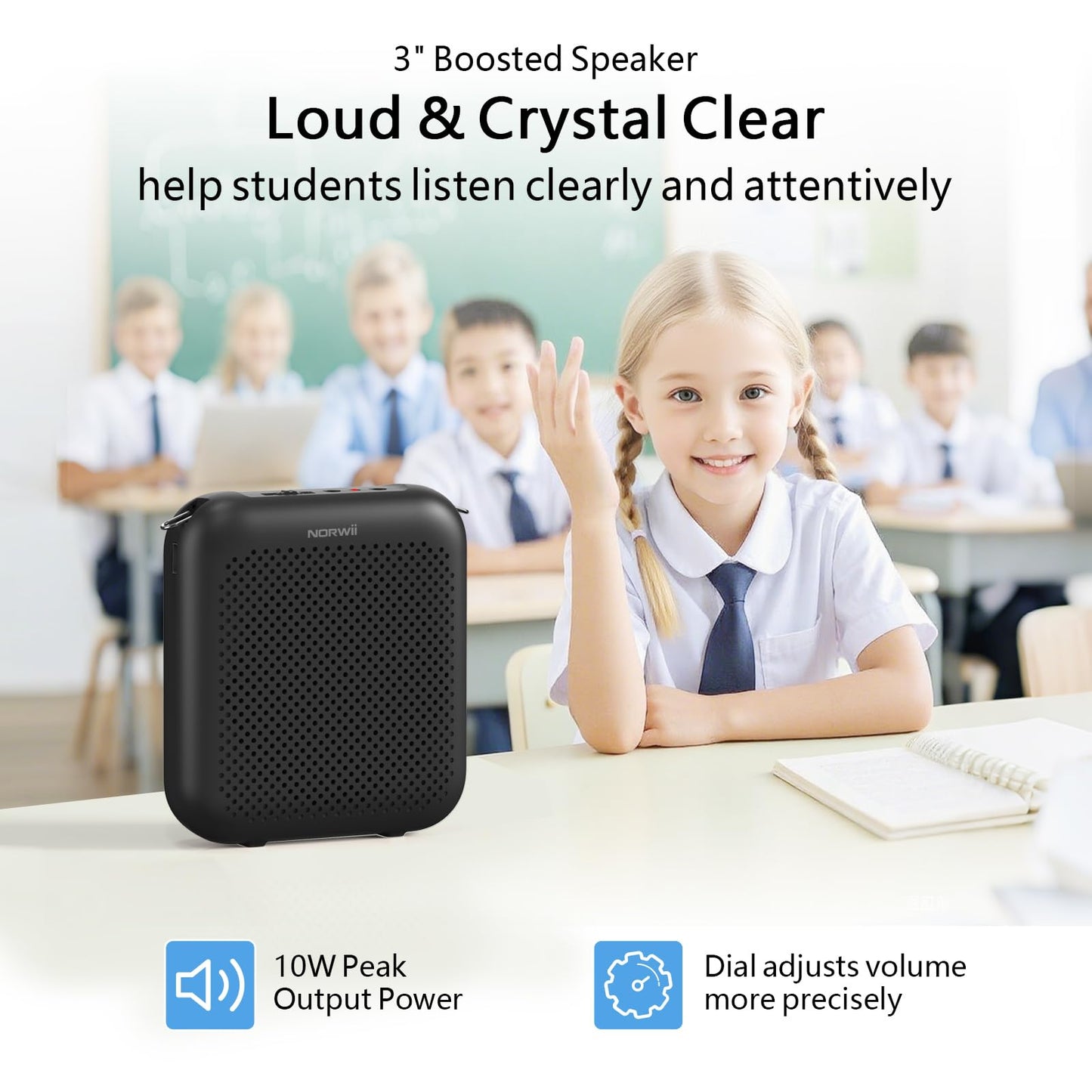 Norwii Bluetooth Voice Amplifier, Power Amplifiers, Portable Mini Wired Microphone Headset for Teacher Classroom & Outdoor Lectures, Teaching, Tour Guides, USB-C Rechargeable - 2000mAh, Black