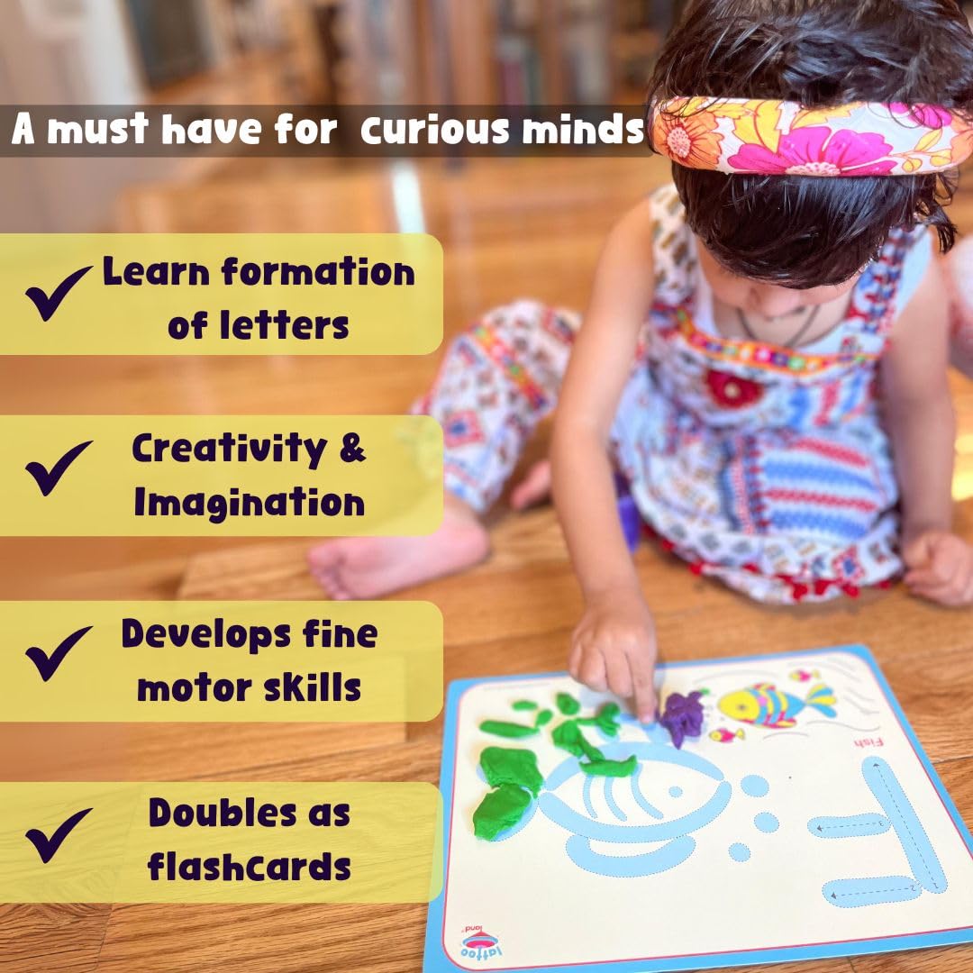 Alphabet & Number Playdough Mat for Letter Tracing | 36 Activity Card for Clay, Playdoh, Marker | Learn ABCs, Number & Shape | Educational Montessori Flashcard for Preschool Kid | 2, 3, 4, 5 Year Old