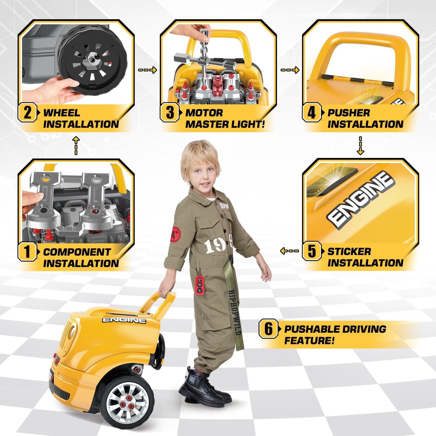 SpringFlower Toys Gifts for 3 4 5 6 7 8 Years Old Boys, Large Truck Engine, Mechanic Repair Set for Kids, Big Truck Builder Kit, Take Apart Motor Vehicle Play Car Service Station, for Kids
