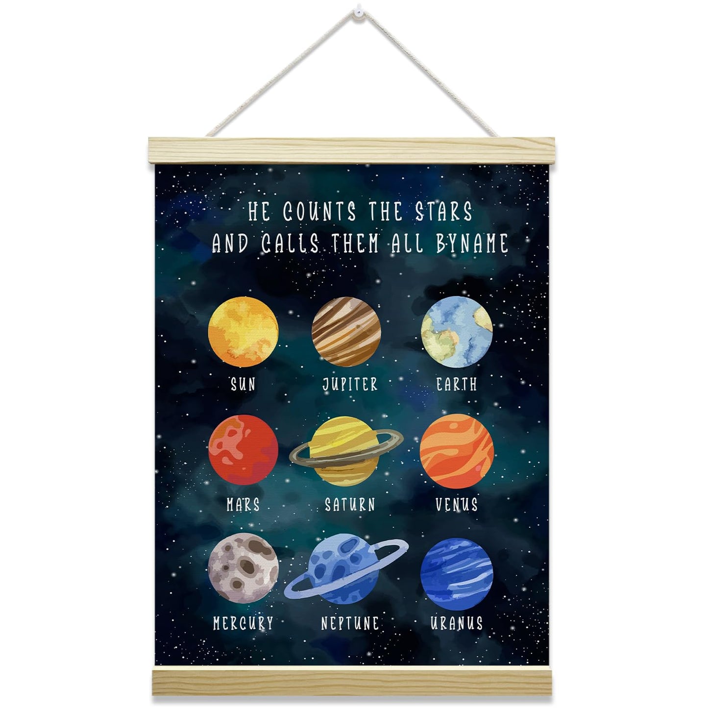 mermermu Solar System Poster Hanger Frame, Outer Space Planet Posters Canvas Wall Art for Nursery Playroom Toddler Boys Room Decor, 12x16 Inches -011
