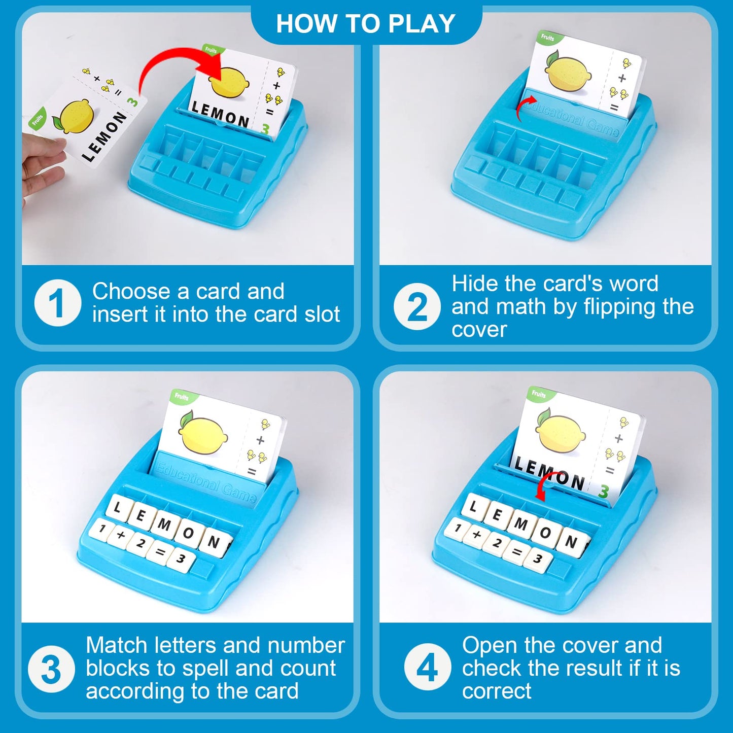 Matching Letter Game for Kids, 2 in 1 Educational Toys Alphabet Spelling & Reading, Number & Color Recognition Learning Flash Cards Birthday Gifts for Preschool Kindergarten Boys & Girls (Light Blue)