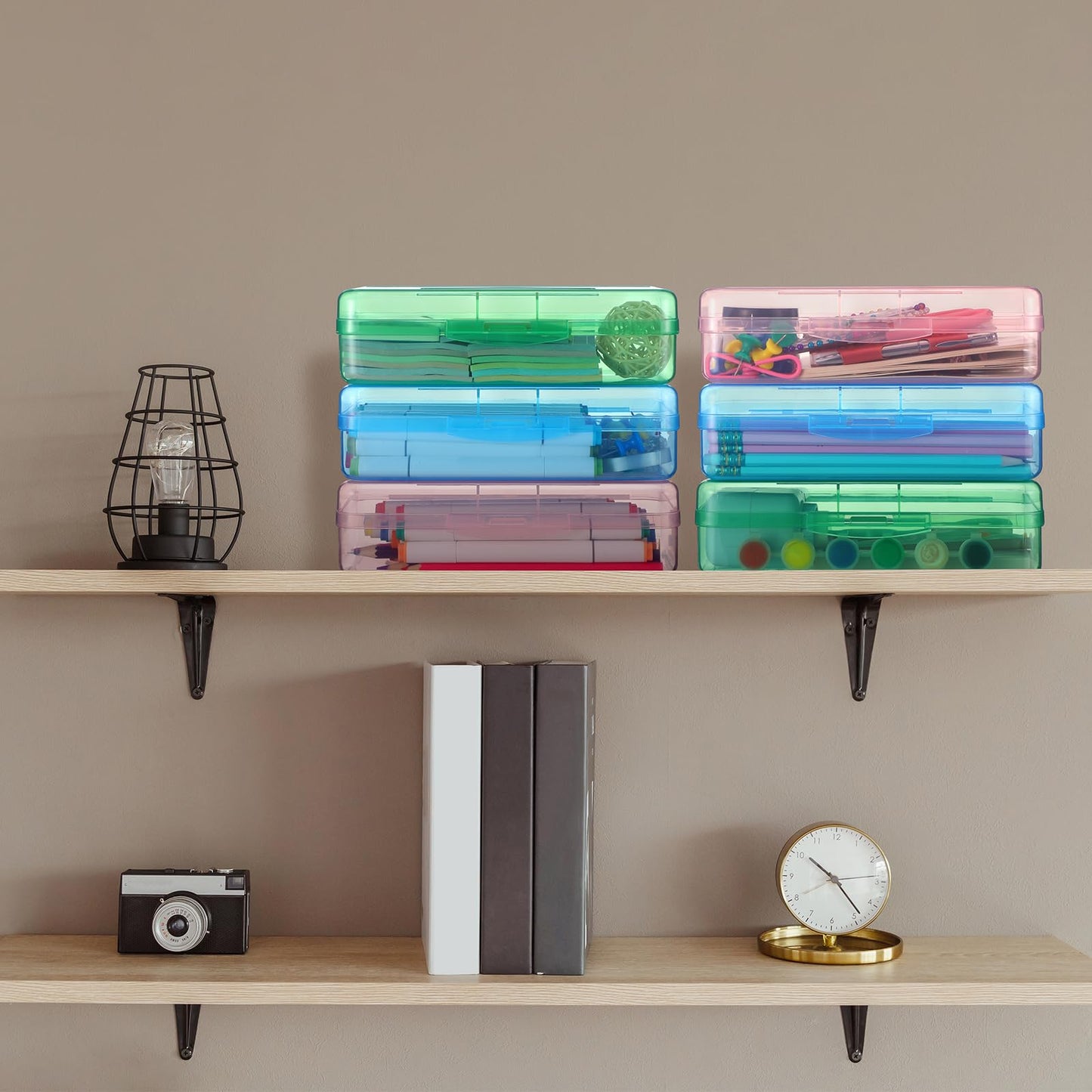 Fainne 24 Pack Pencil Boxes for School Clear Plastic Pencil Case Large Plastic Crayon Box Stackable Classroom Stationery Organizer School Supplies (Light Pink, Light Blue,Mint Green)