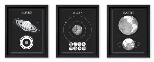 Poster Master 3-Piece Space Wall Art Set, 8x10 Unframed Art Print Posters, Lunar Home Decor, Astrological Room Decoration Poster, Black & White Lunar Design, Gift for Planetary Astrology Fans