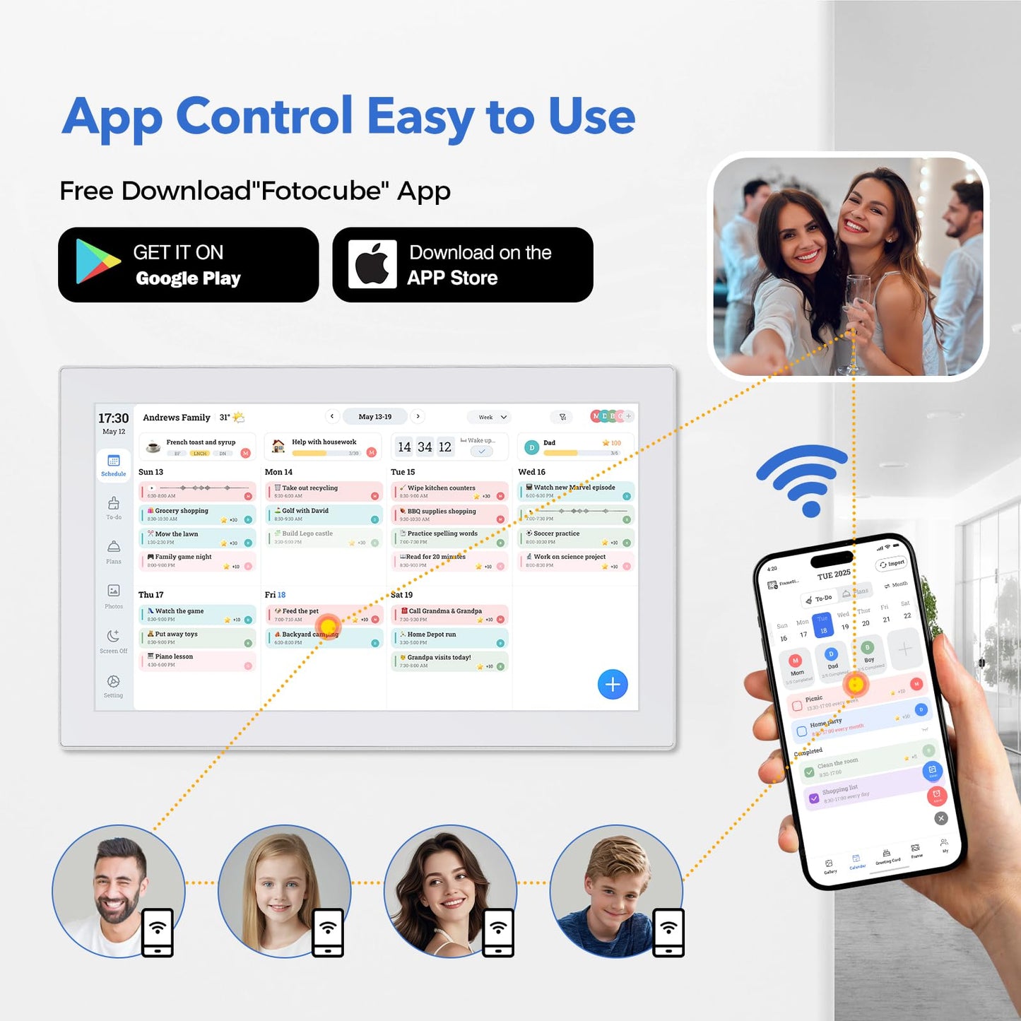 Digital Calendar Smart Planner, Electronic Calendars with 21.5 in Touch Screen Interactive Chore Chart for Family Schedule Photo Share, APP Phone Sync, WiFi Meal Planners Wall & Desk Mountable
