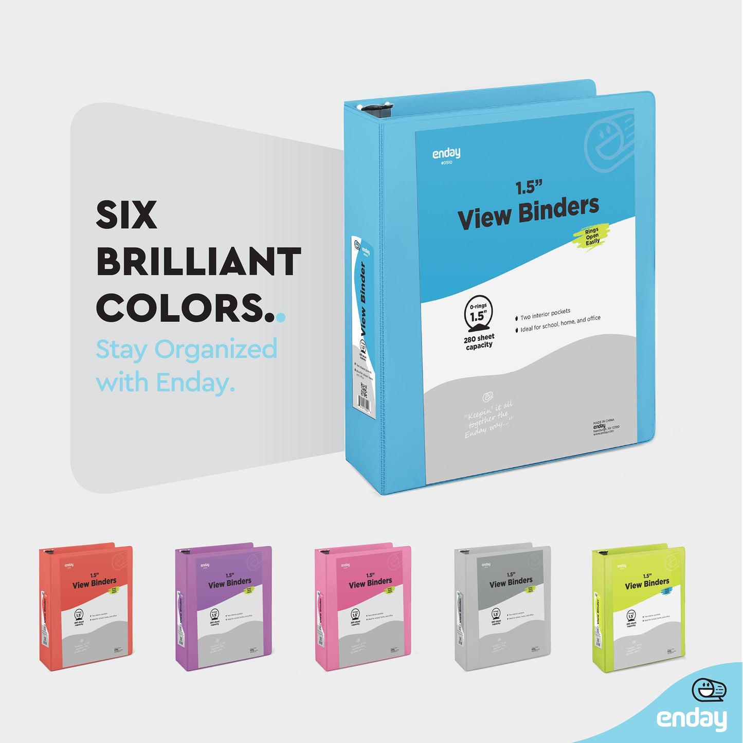 Enday 3 Ring Binder 1.5 Inch, Blue Heavy Duty Three Ring Binder, 325 Sheets Capacity - 1.5 Inch Binder for Home School and Office