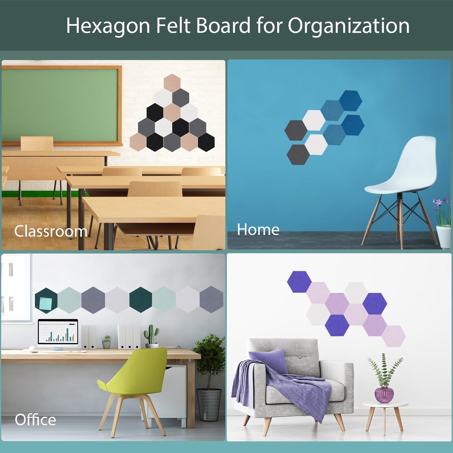 Afumazi Felt Bulletin Board Tiles, 8 Pcs Hexagon Wall Tiles with Removable Adhesive, 7.9×6.9 Inch Cork Pin Board for Classroom, Home, Office (Set E, Middle)