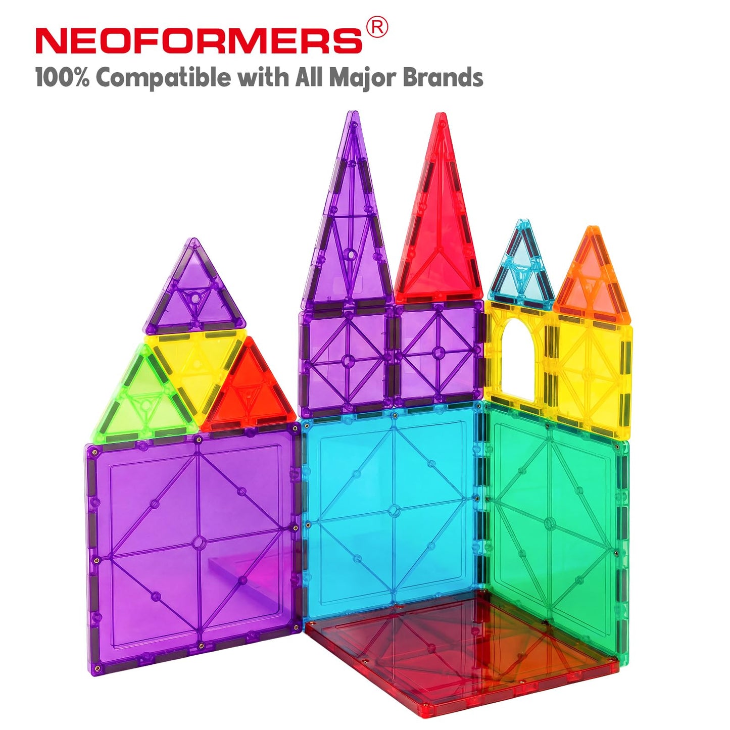 NEOFORMERS Large Magnetic Tiles Set -12PCS Square Magnetic Tiles Expansion Pack, STEM Educational Construction Stacking Blocks, Compatible with Major Brands