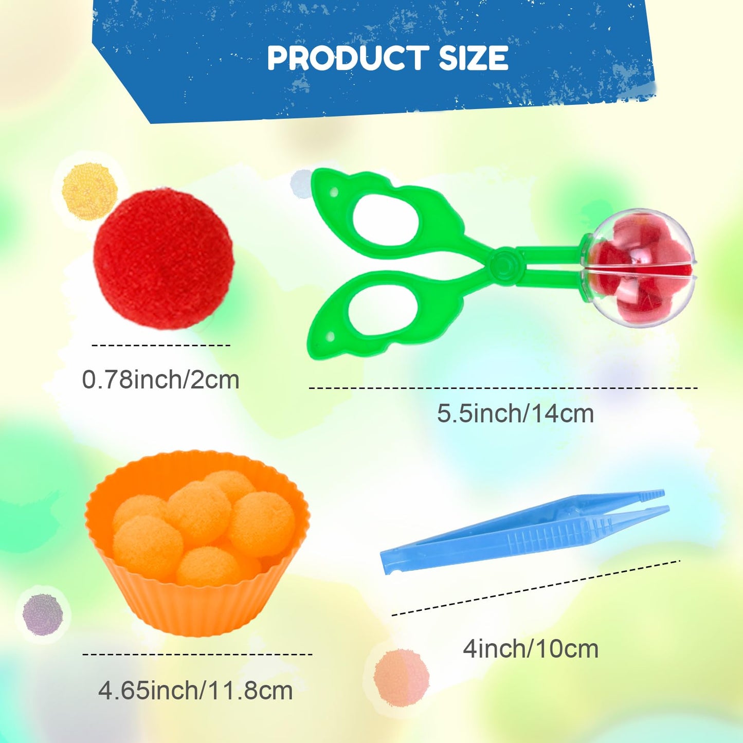 iCraftine 114 PCS Fine Motor Skills Sensory Bin Filler Includes 10 Sorting Bowls, 100 Pom Poms, 2 Tweezers, 2 Scooper Scissors for Kids Early Education, Counting Sorting Training Development